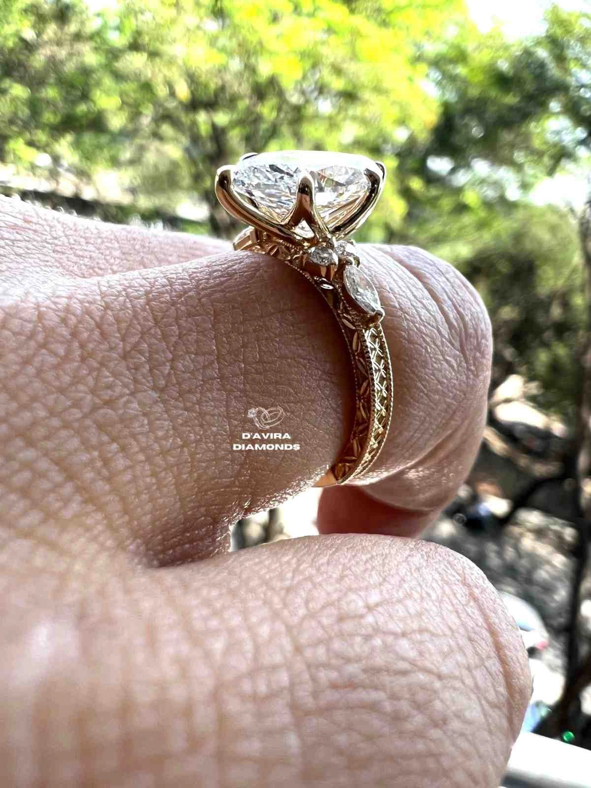 Lab Grown Marquise Diamond Ring for Women with Round Cut Side Stone Design Unique Jewelry