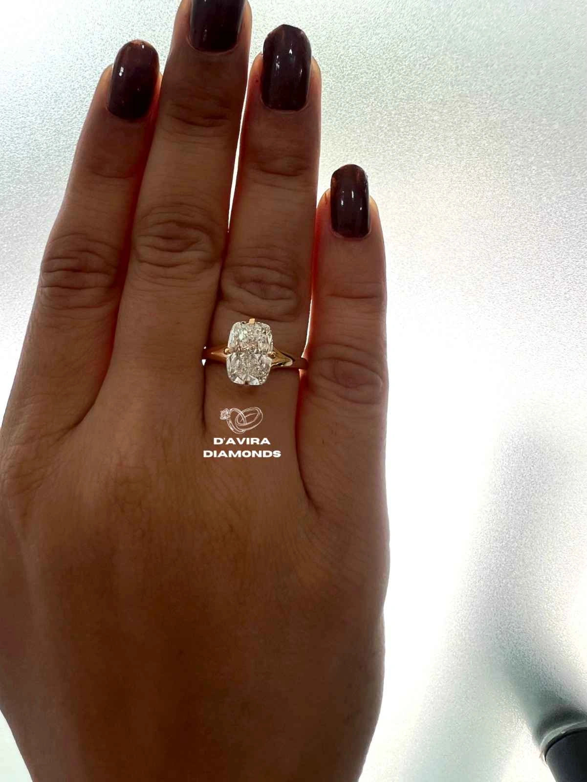 Elongated Cushion Cut Engagement Ring in Lab Grown Diamond with Split Shank Setting
