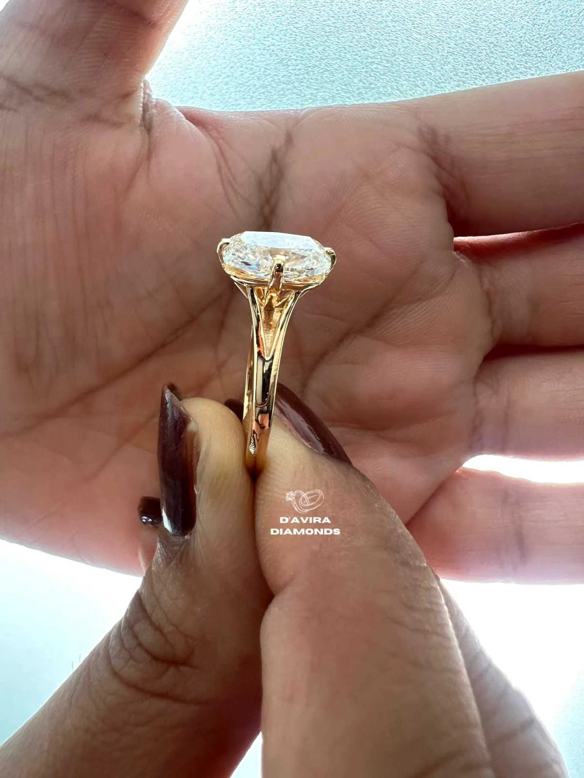 Elongated Cushion Cut Engagement Ring in Lab Grown Diamond with Split Shank Setting