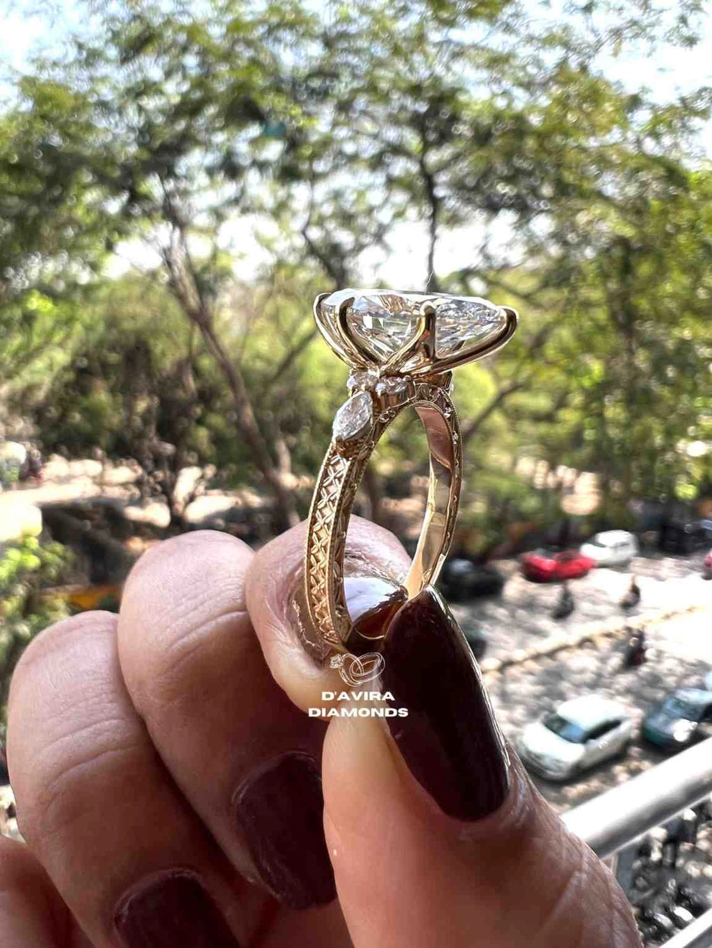 Lab Grown Marquise Diamond Ring for Women with Round Cut Side Stone Design Unique Jewelry