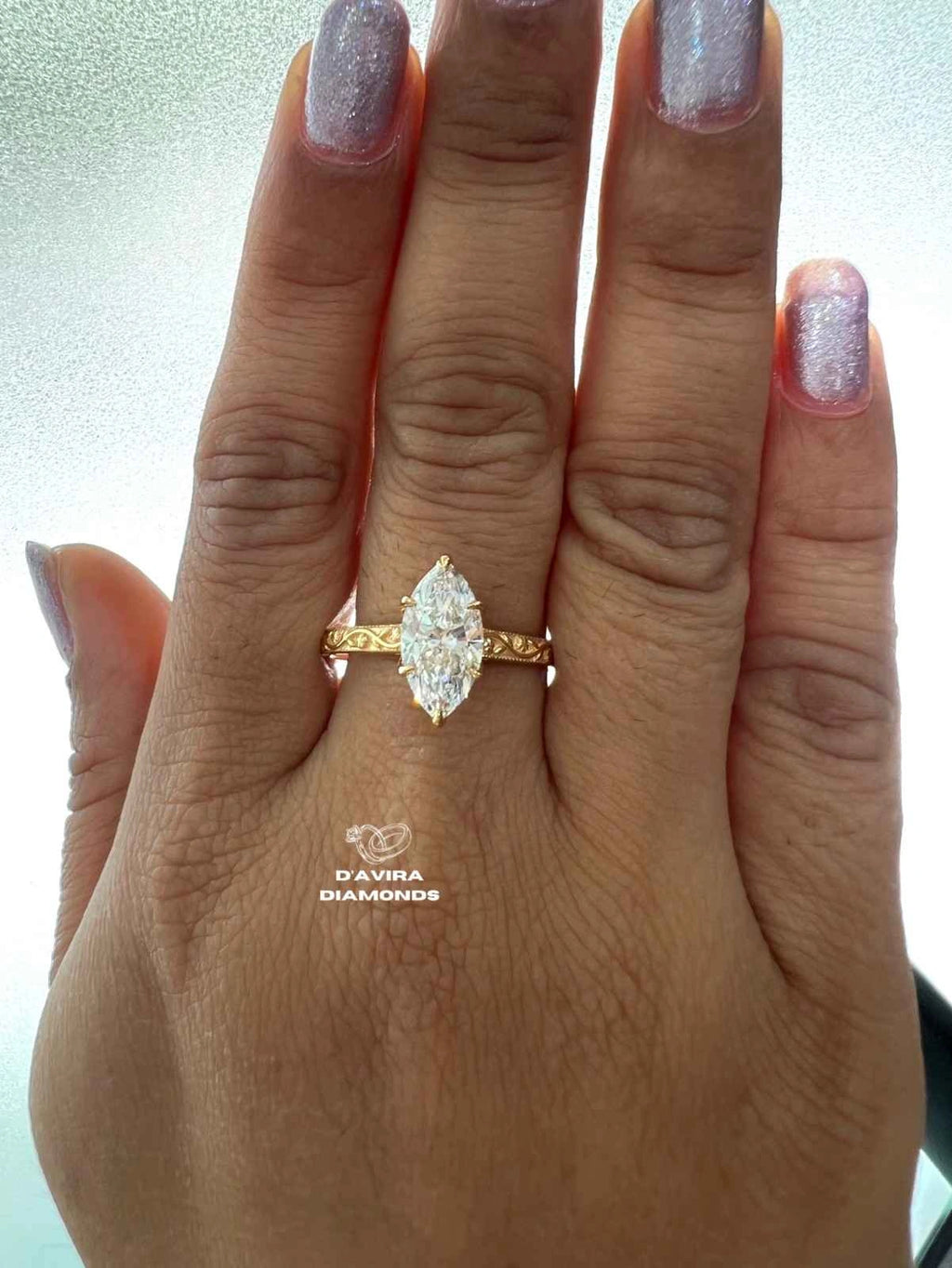 Lab Grown Marquise Diamond Rings in Vintage Inspired Classic Grace Style