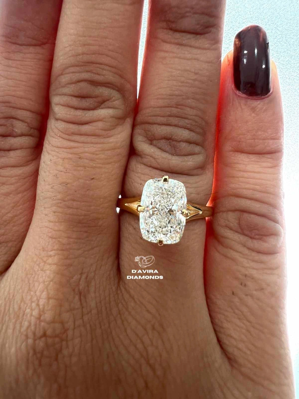 Elongated Cushion Cut Engagement Ring in Lab Grown Diamond with Split Shank Setting