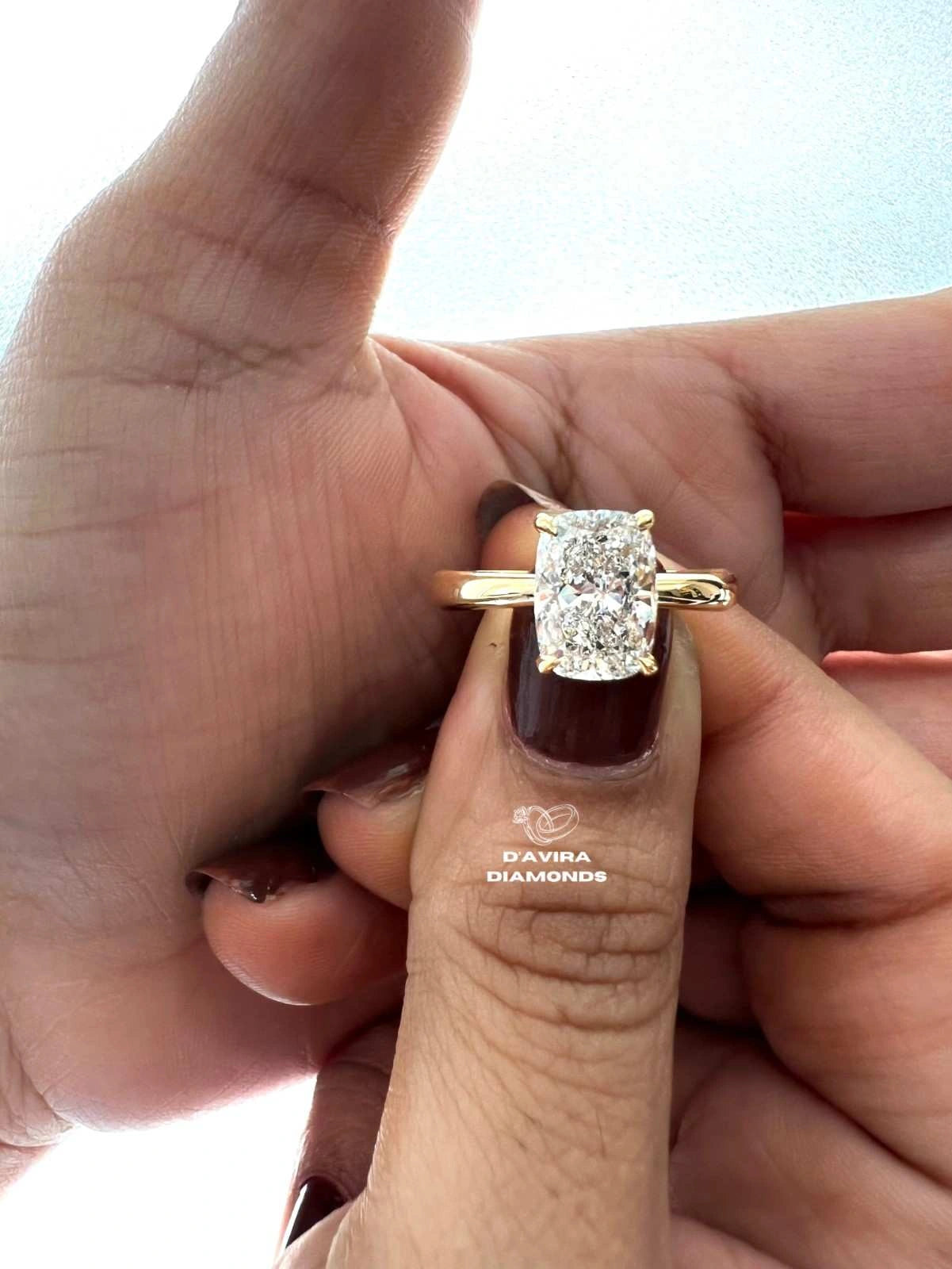 Lab Grown Diamond Cushion Cut Engagement Rings with Round cut side stones split shank settings