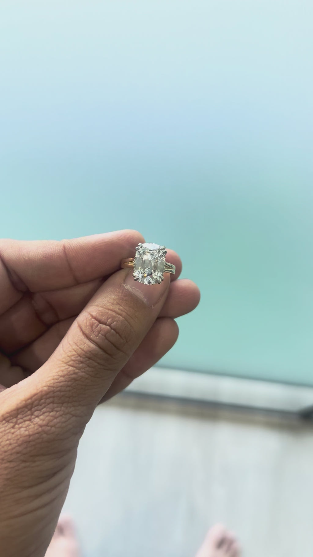 Elognated Cushion Cut Split Shank Diamond Ring For Her