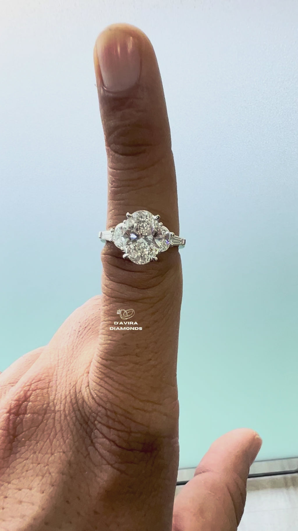 Oval And Half Moon Trio Engagement Diamond Ring
