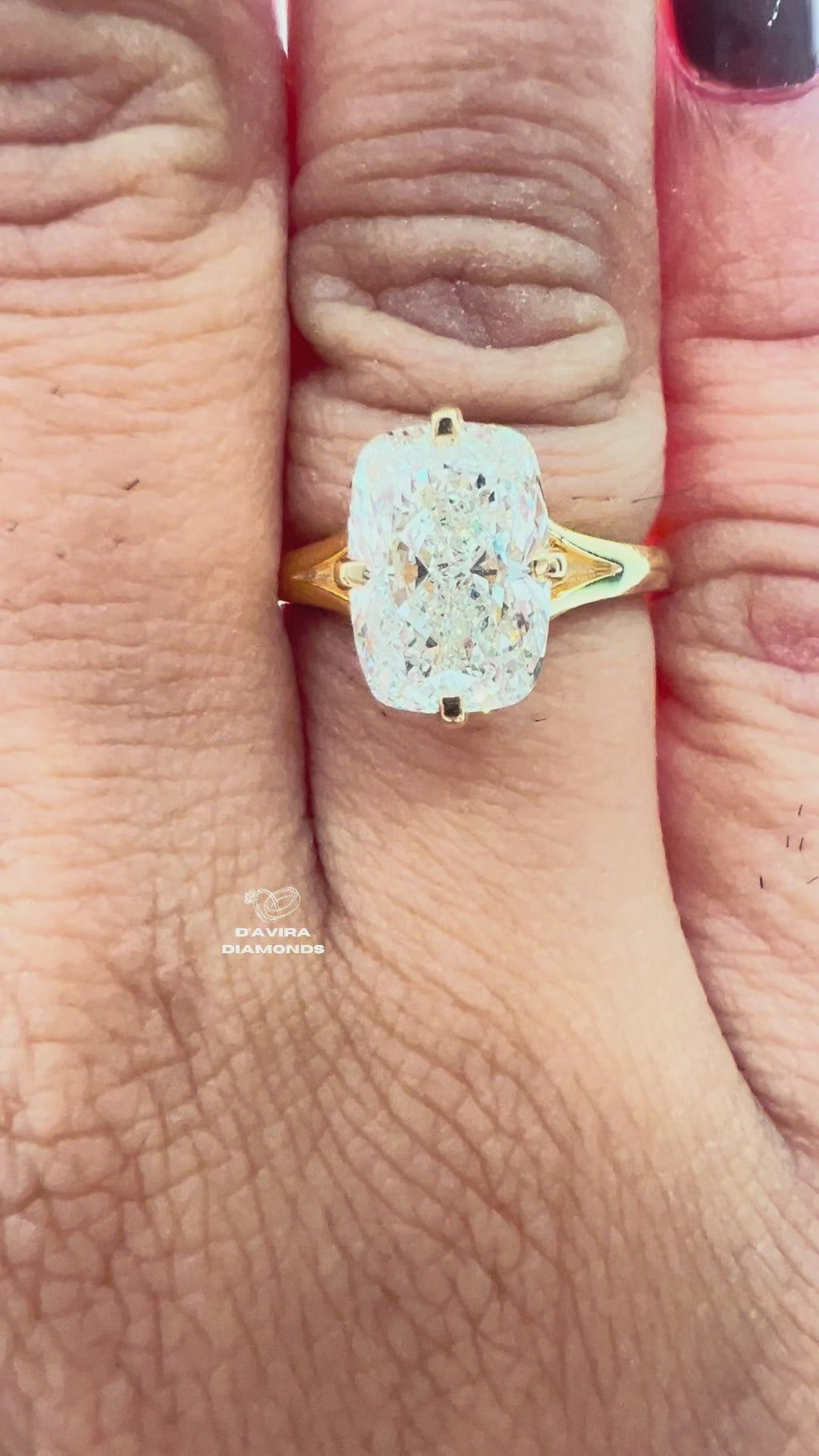Elongated Cushion Cut Engagement Ring in Lab Grown Diamond with Split Shank Setting