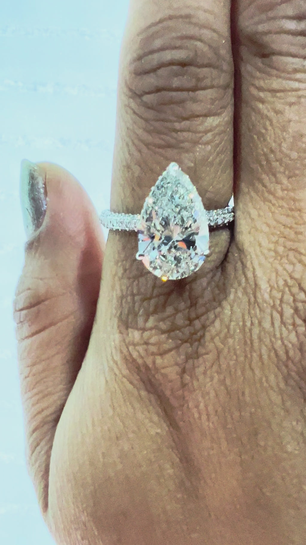 Solitaire Pear Cut Hidden Halo Lab Diamond Ring