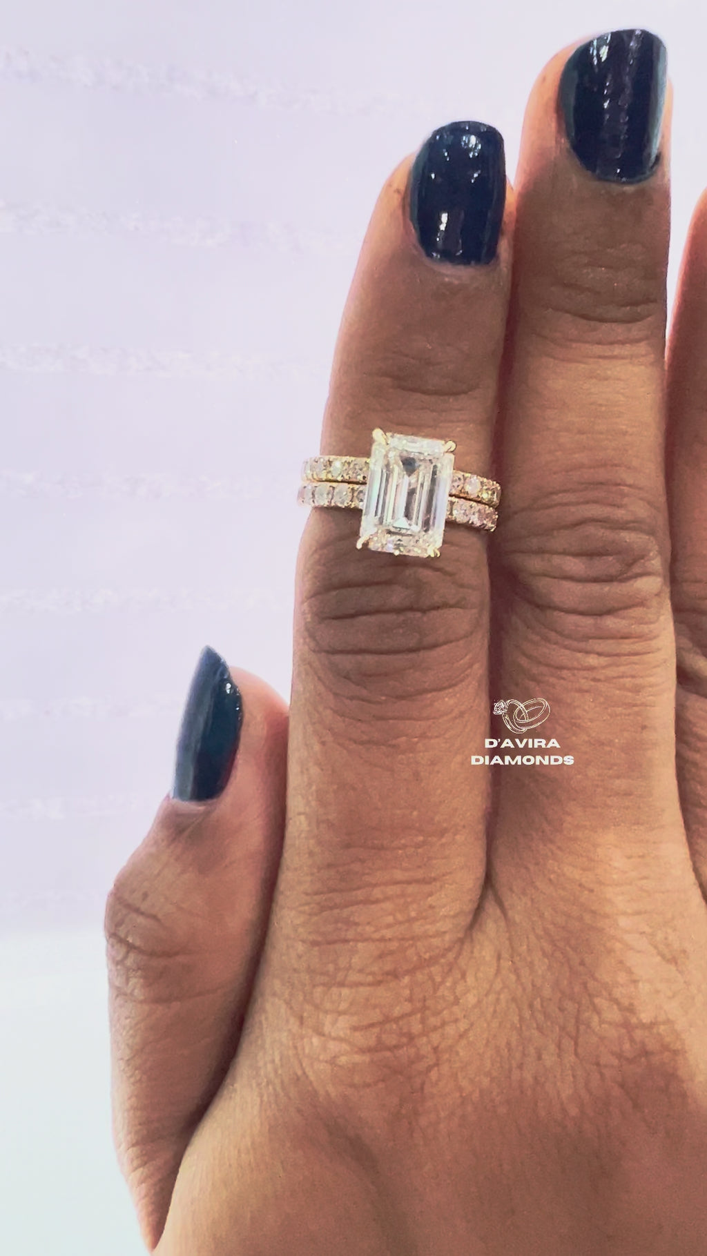 Emerald Cut Lab Diamond Solitaire Accent Wedding Ring Set