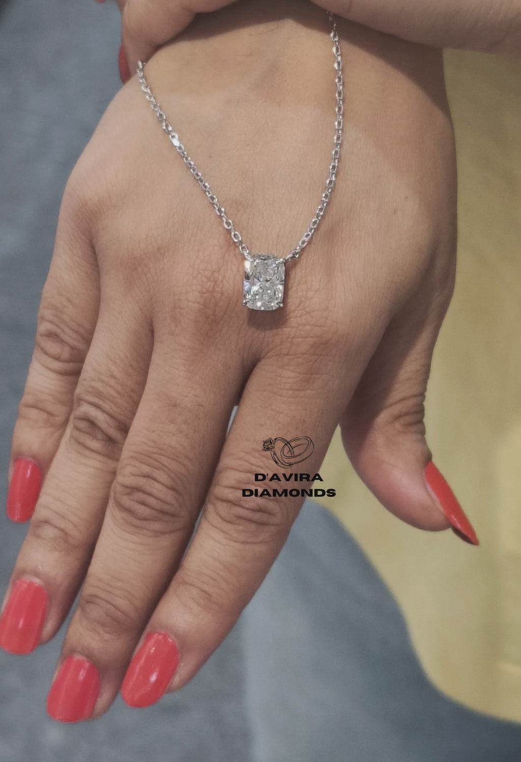 video of single cushion cut solitaire necklace