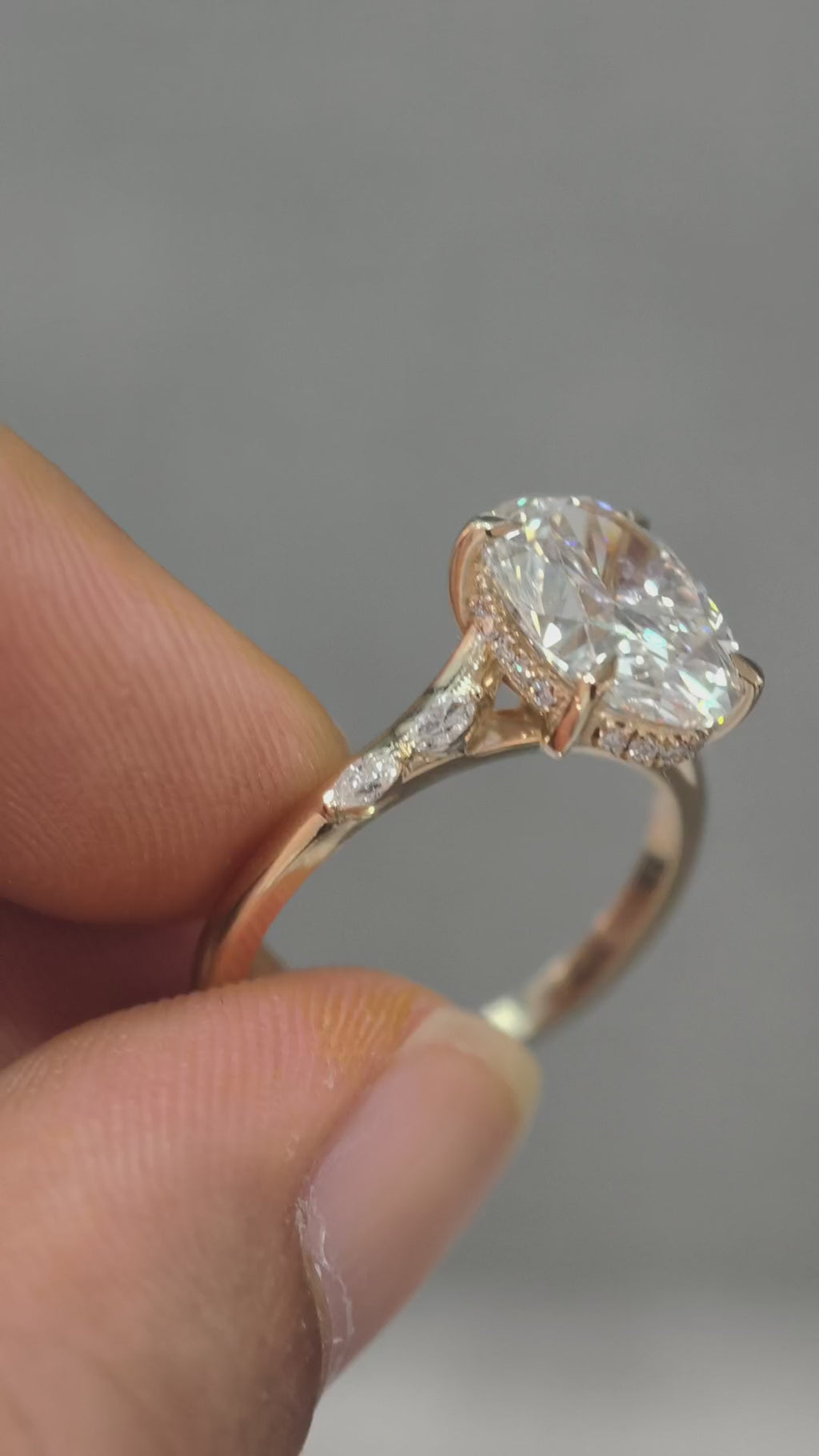 video of Oval Cut Hidden Halo Set Diamond Ring