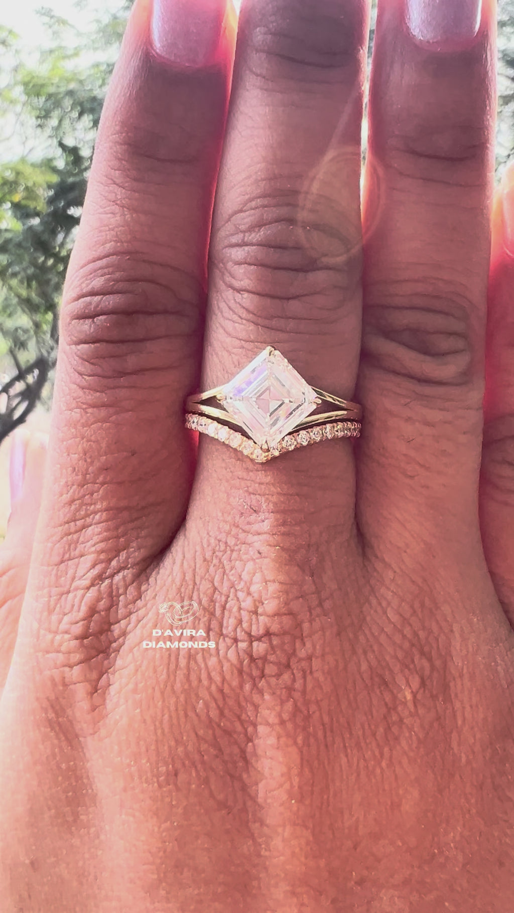 East West Asscher Cut Lab Diamond Wedding Bridal Set