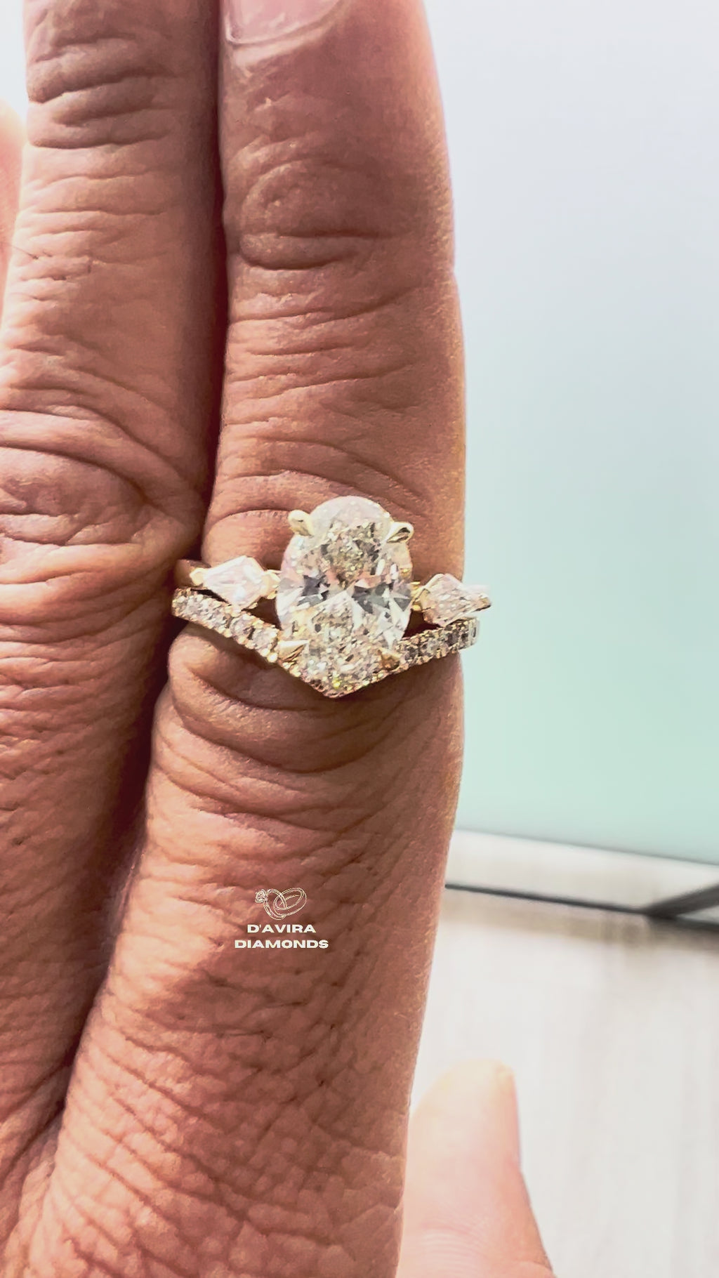video of 3 Stone Oval cut Pave Set Diamond Bridal Ring