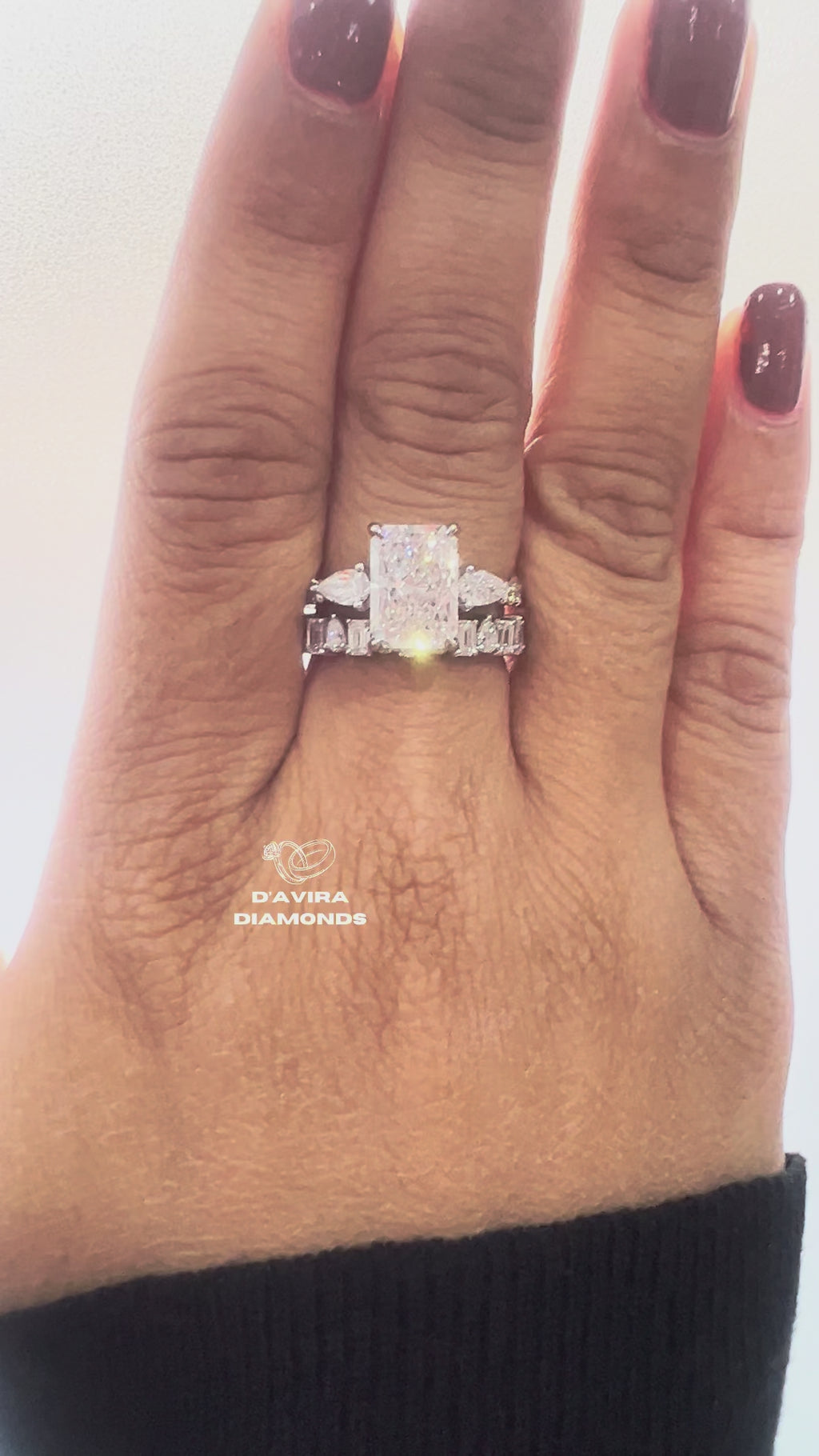 Radiant Cut 3 Stone Bridal Set Lab Grown Diamond Ring