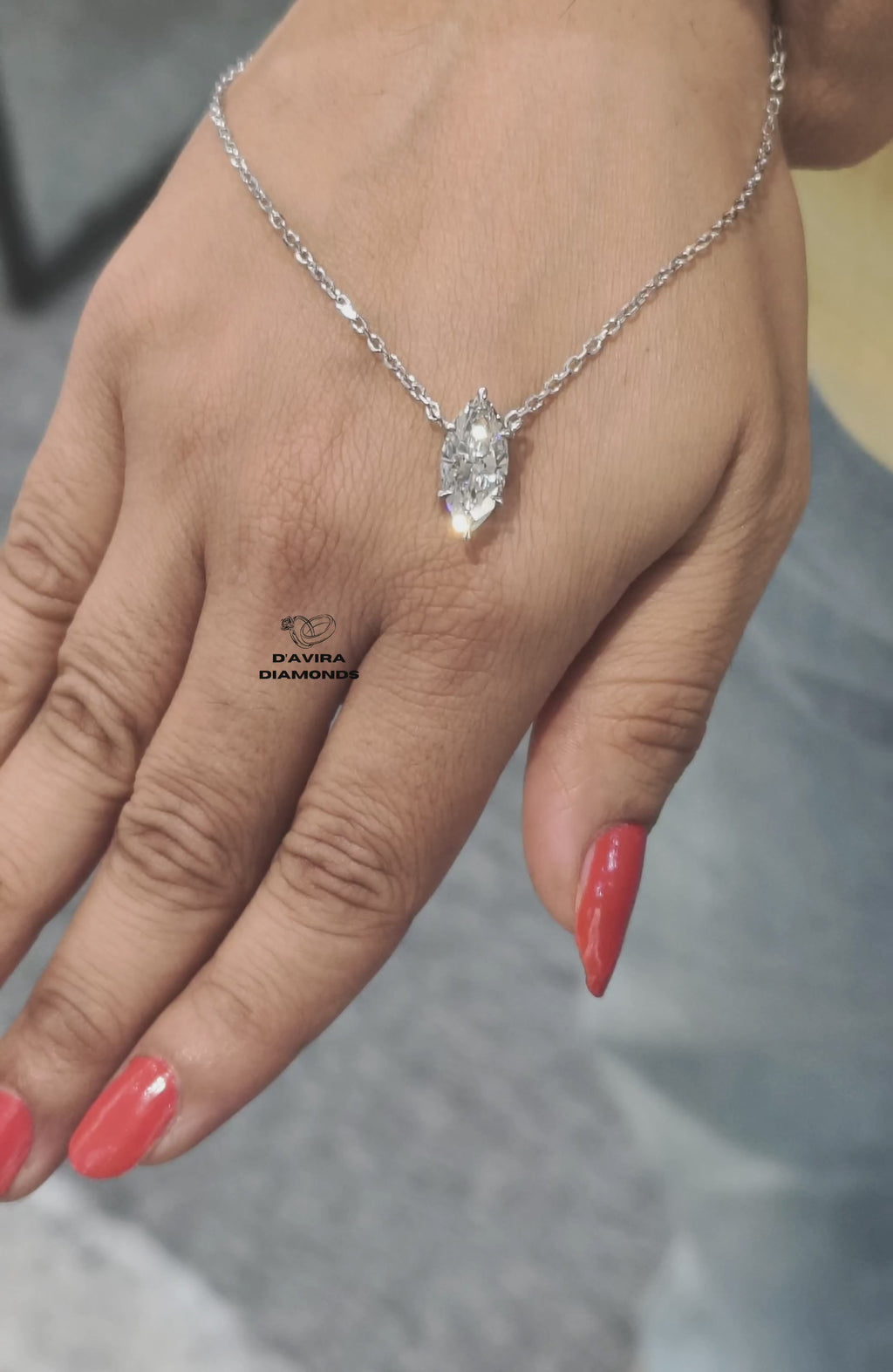 video of single marquise cut solitaire necklace