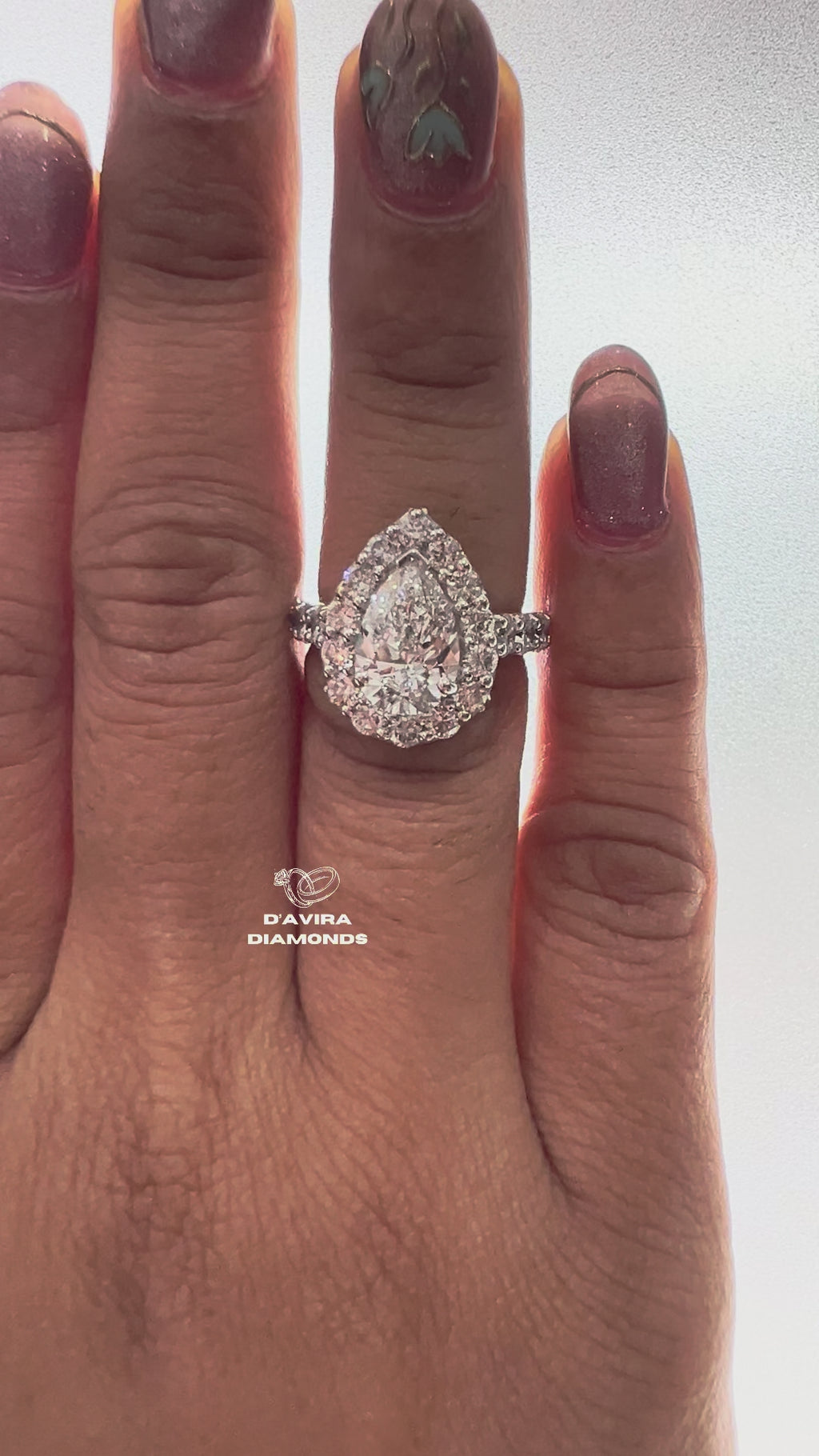 Pear Cut Lab Diamond Halo Wedding Ring For Women