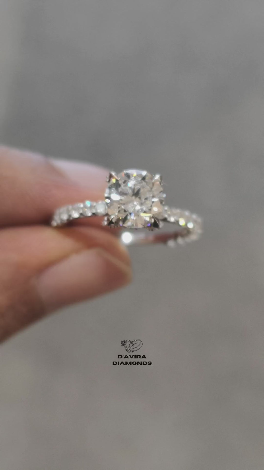 video of round cut pave set lab diamond ring