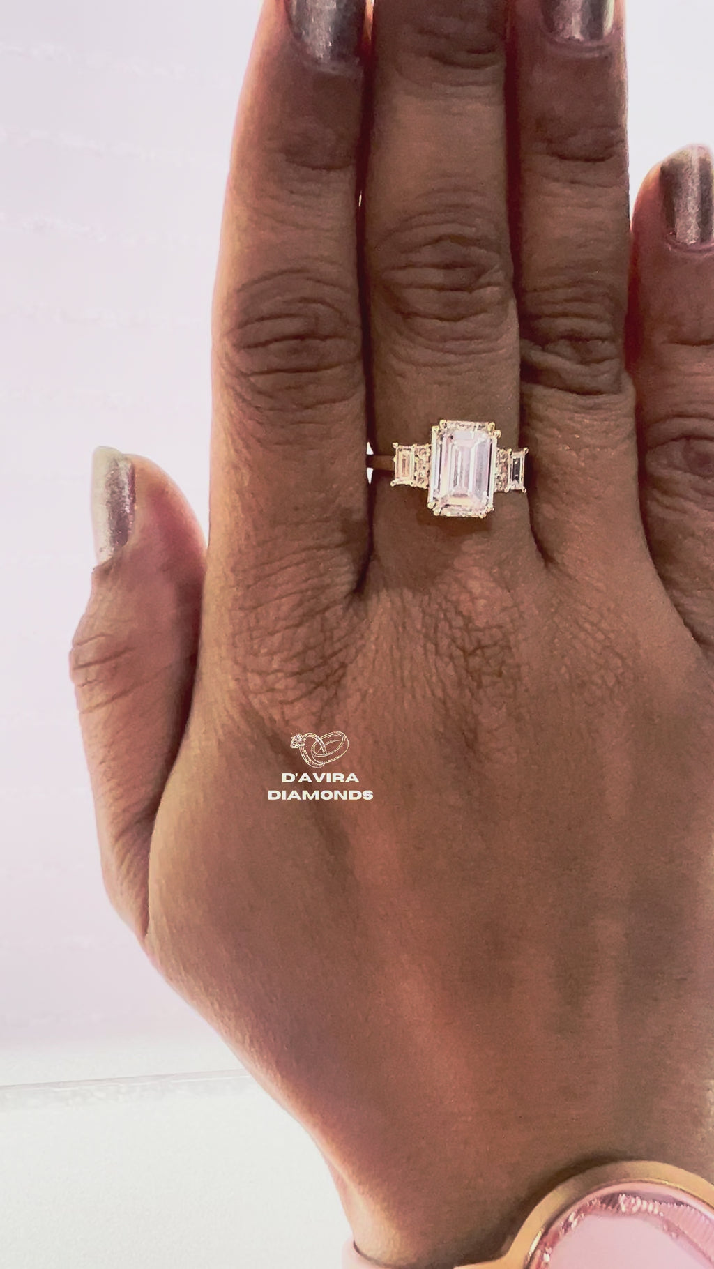 3 Stone Emerald Cut Lab Diamond Ring For Women