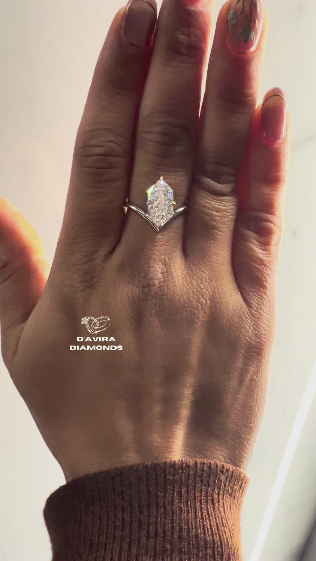 V Shape Hexagon Cut Solitaire Diamond Ring