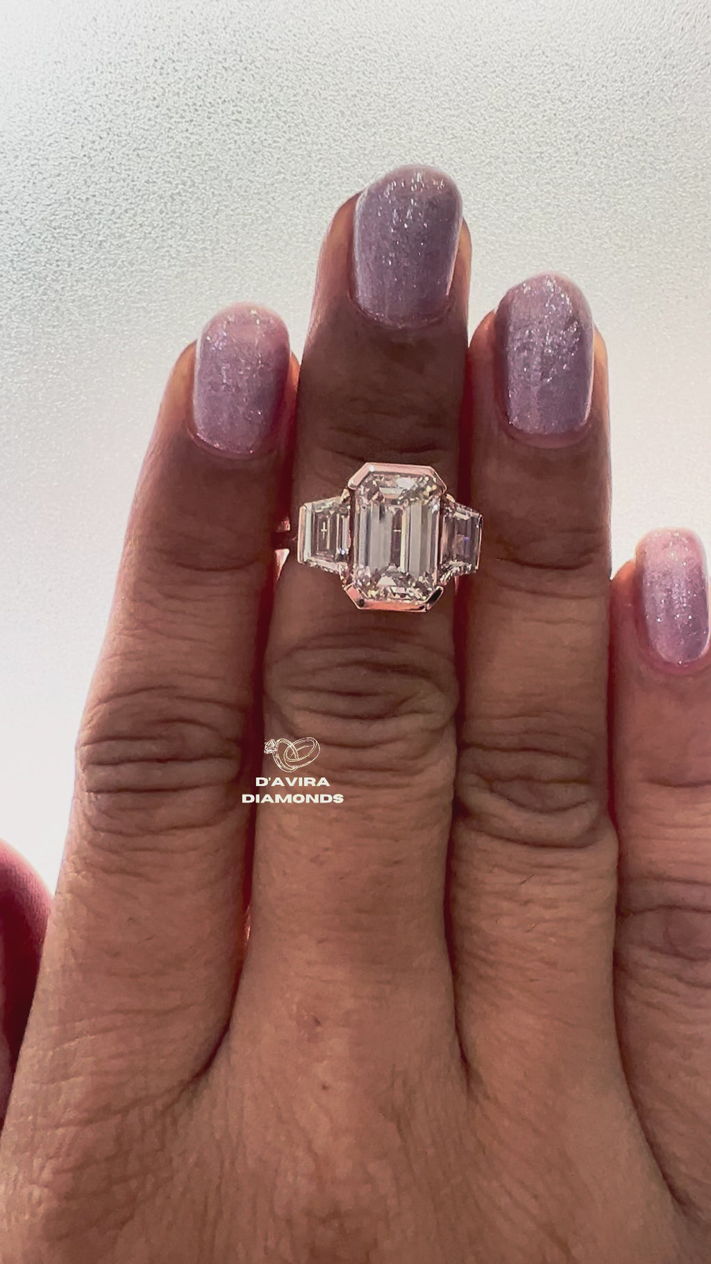 Three Stone Bezel Set Emerald Cut Women Diamond Ring