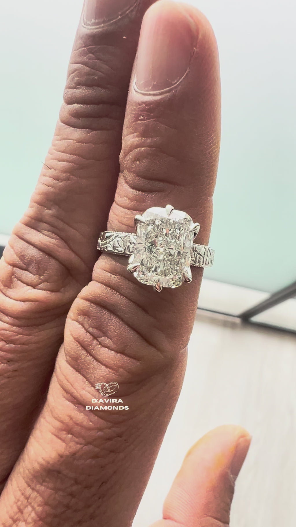 video of elongated cushion cut lab grown diamond ring