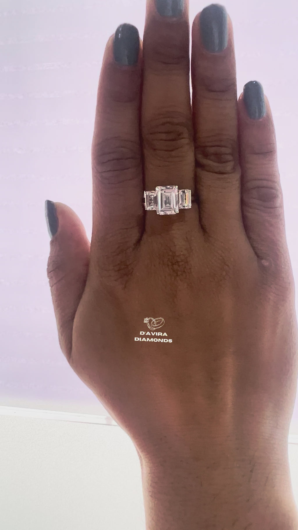 3 Stone Emerald Cut Lab Grown Diamond Ring For Wife