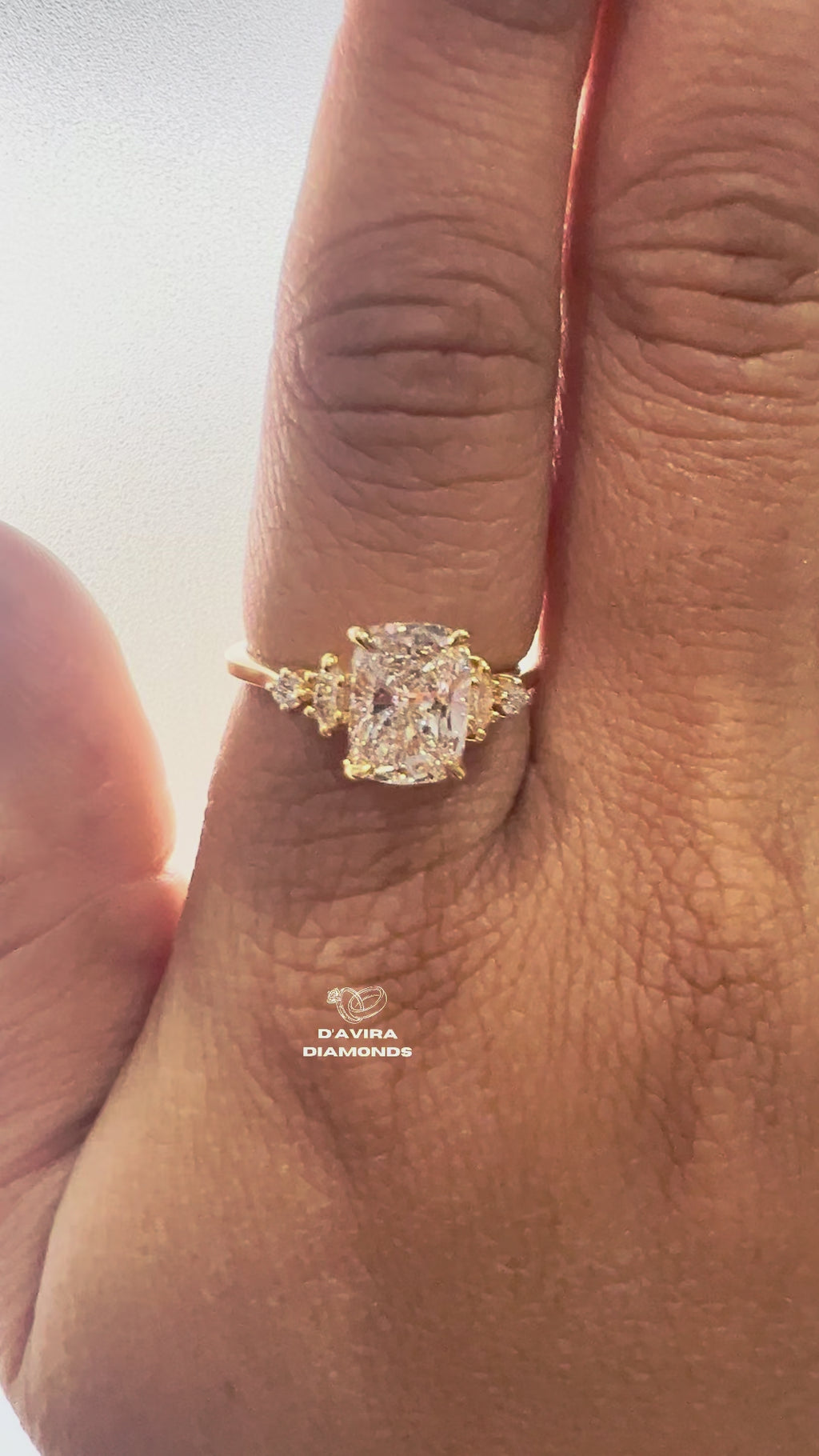 Elongated Cushion Cut Lab Diamond Cluster Yellow Gold Ring