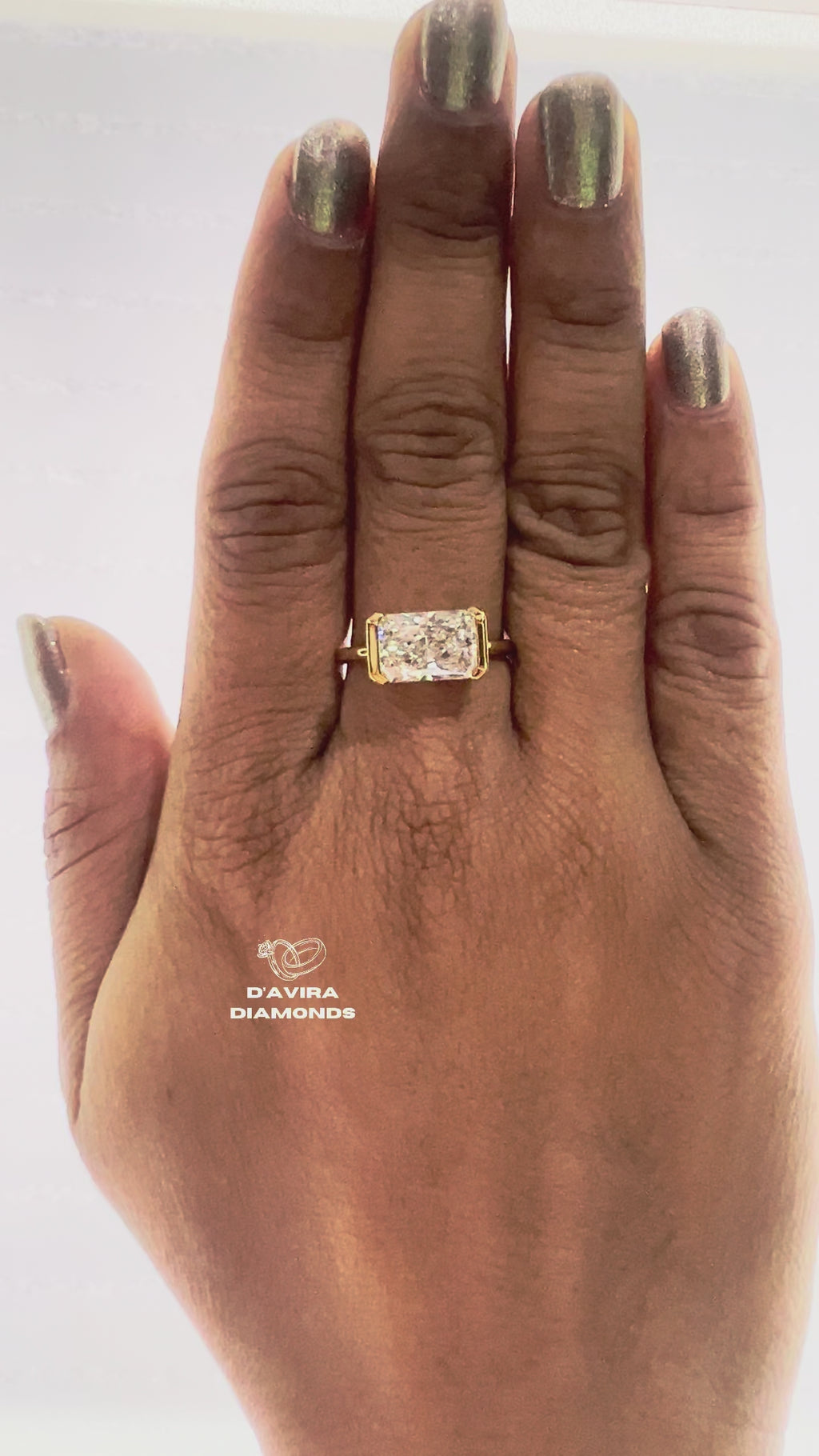 East West Radiant Cut Half Bezel Set Diamond Ring