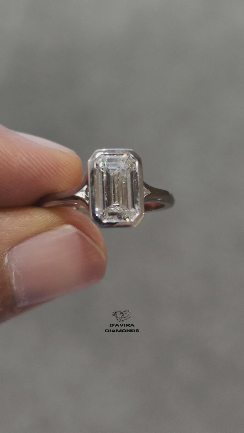 Emerald Cut Lab Diamond Bezel Set Engagement Ring