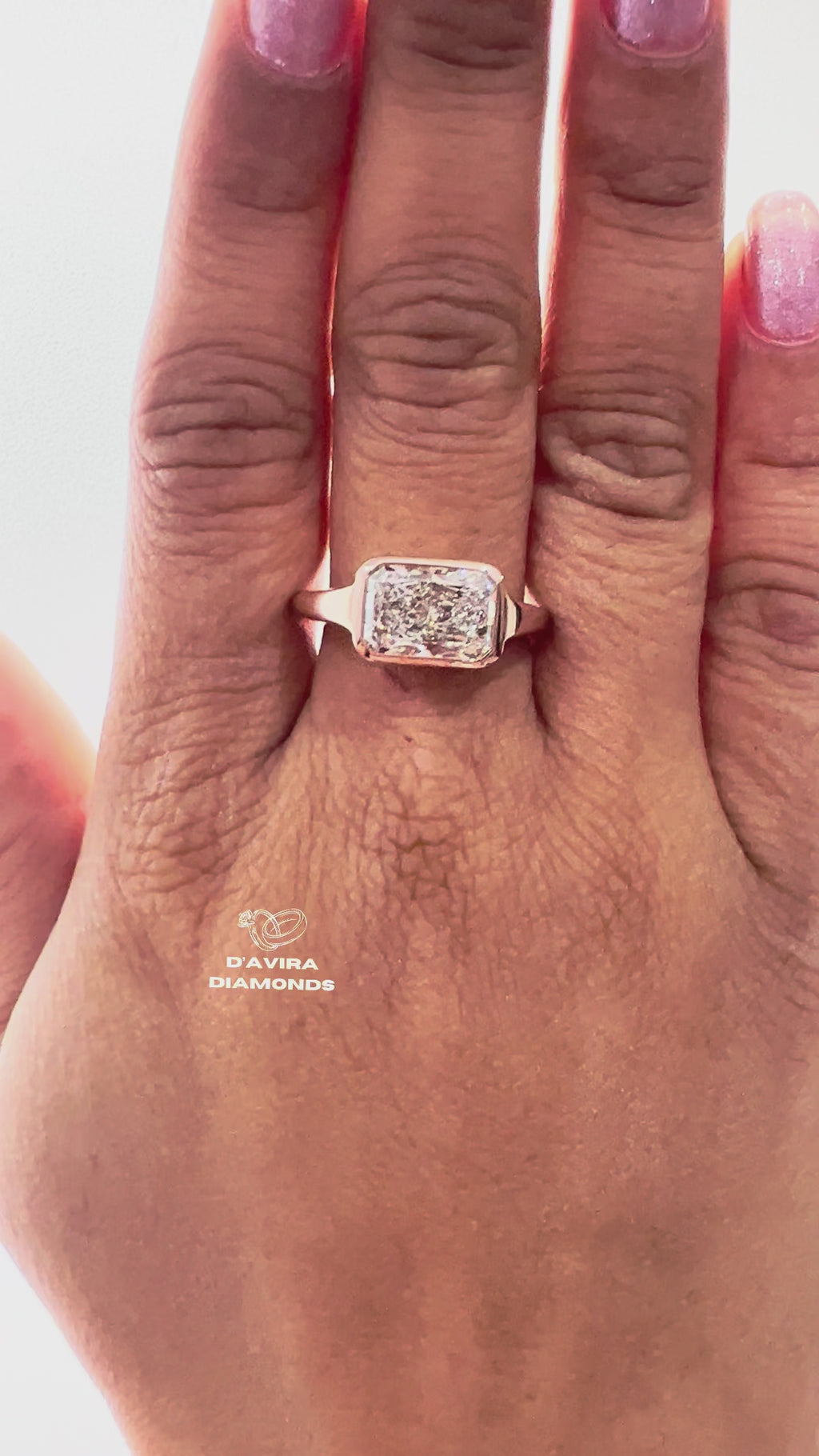 East West Radiant Cut Bezel Set Lab Diamond Ring