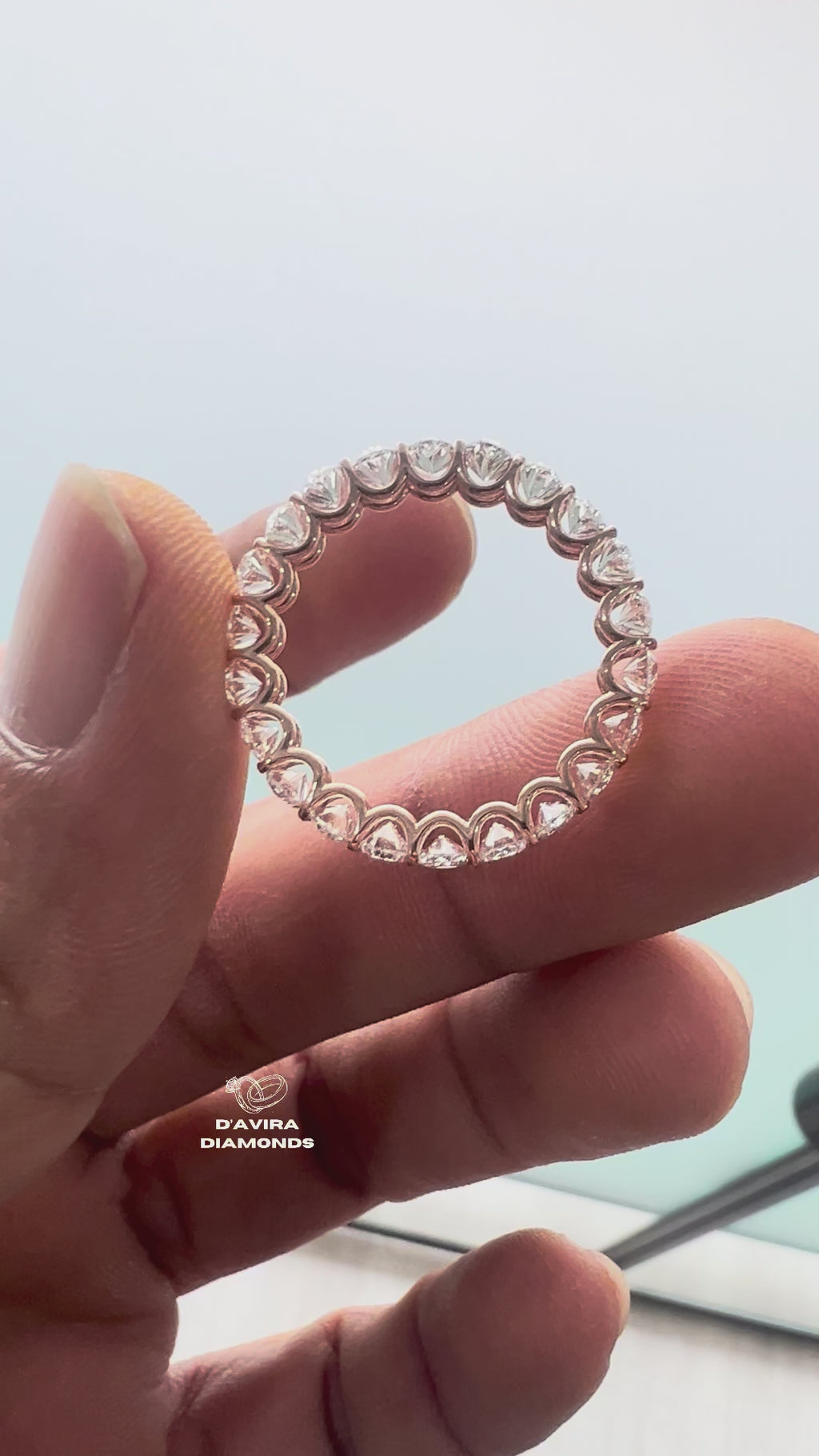 video of oval cut lab diamond eternity wedding band ring