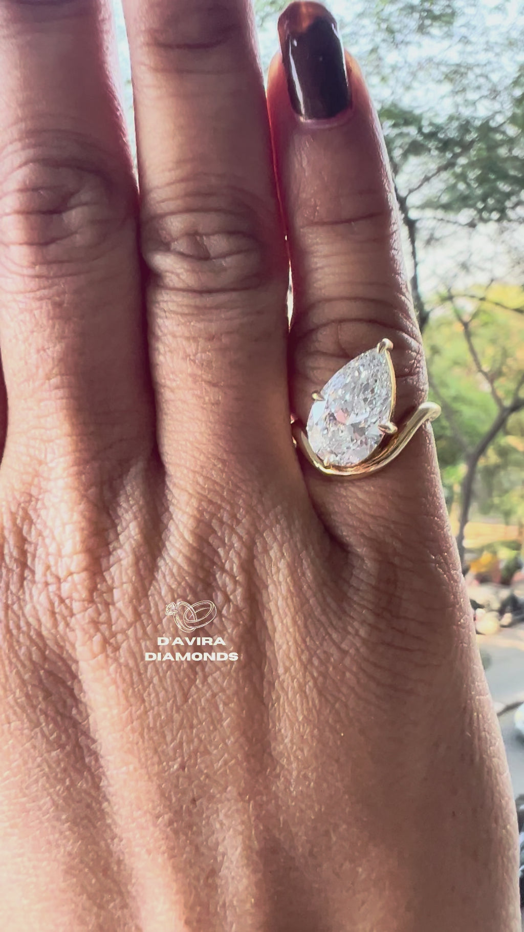 Pear Lab Grown Diamond Ring for Anniversary Gift with Bypass Setting in Solitaire Design