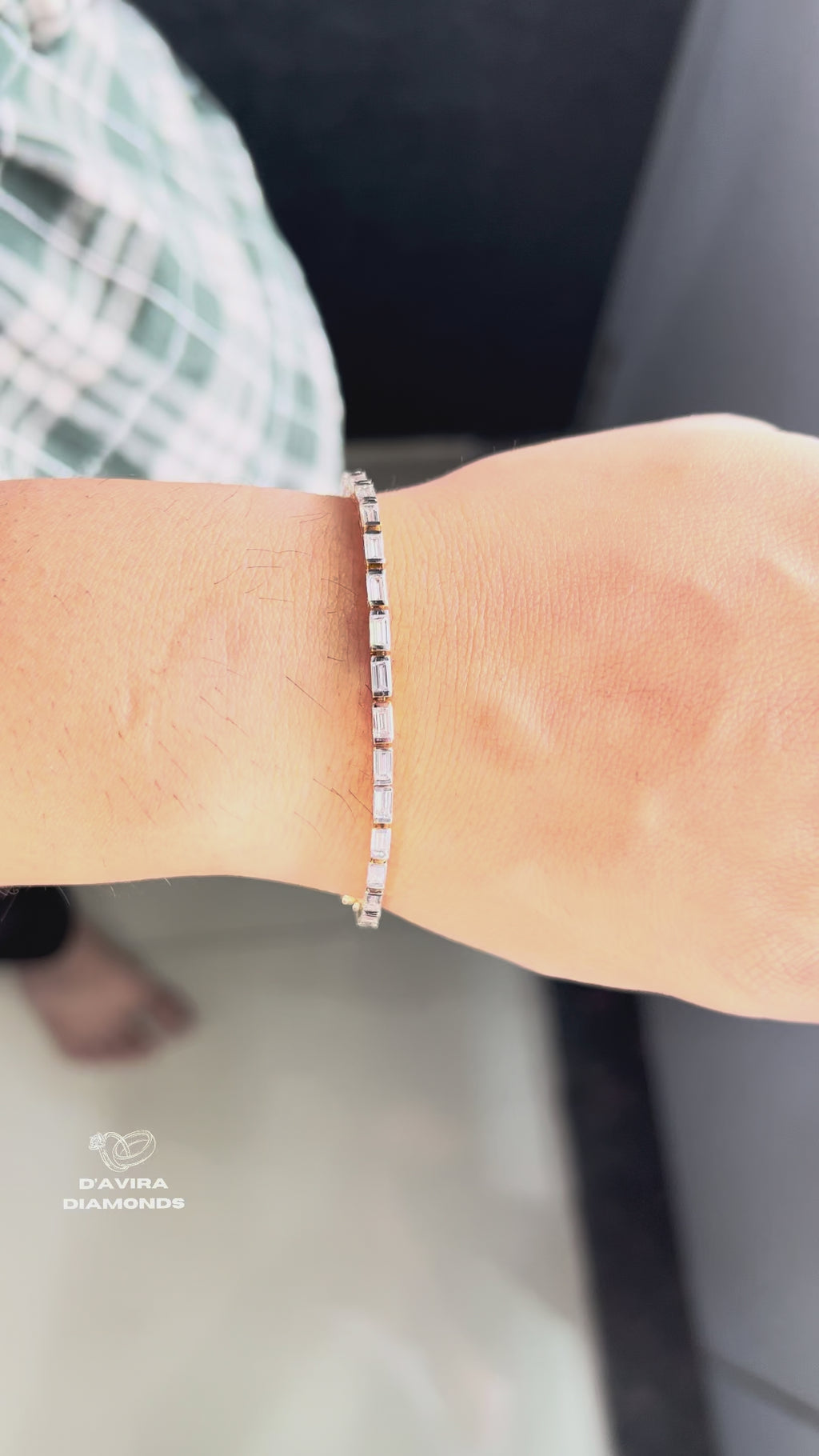 video of Emerald cut lab diamond tennis bracelet