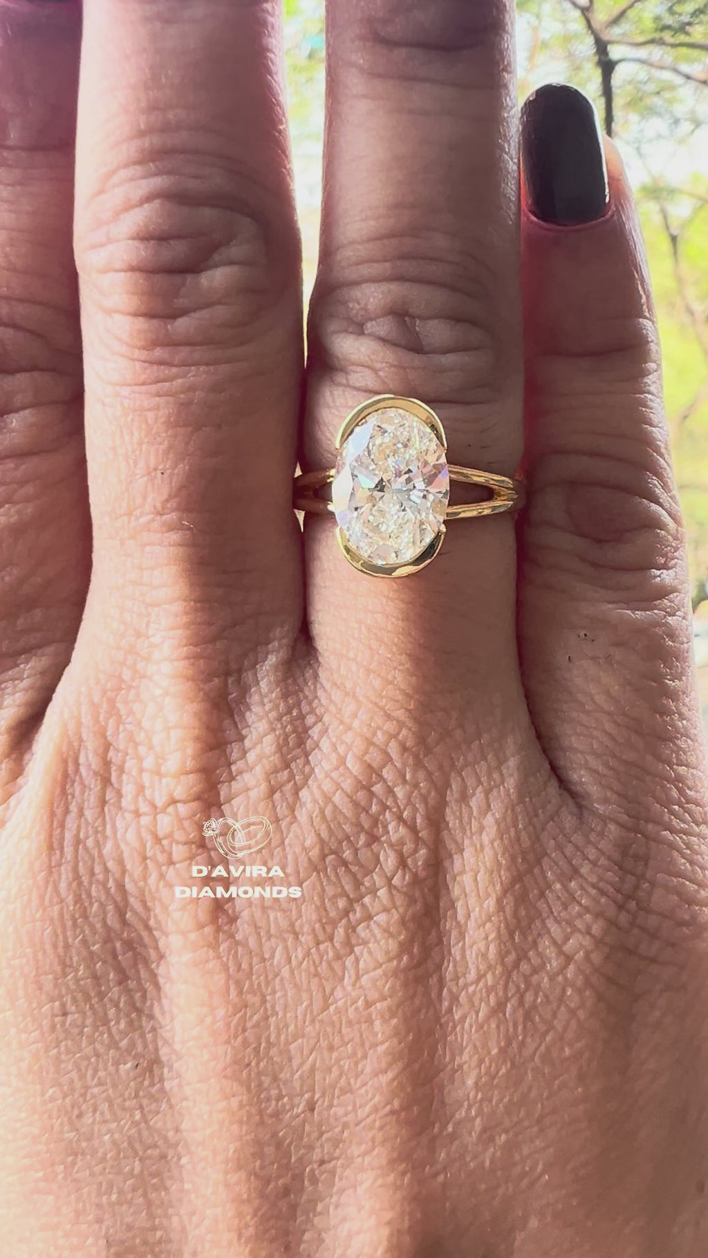 Half Bezel Oval Diamond Engagement Rings for Women Fine Jewelry 10K & 14K & 18K Gold,Platinum and Silver