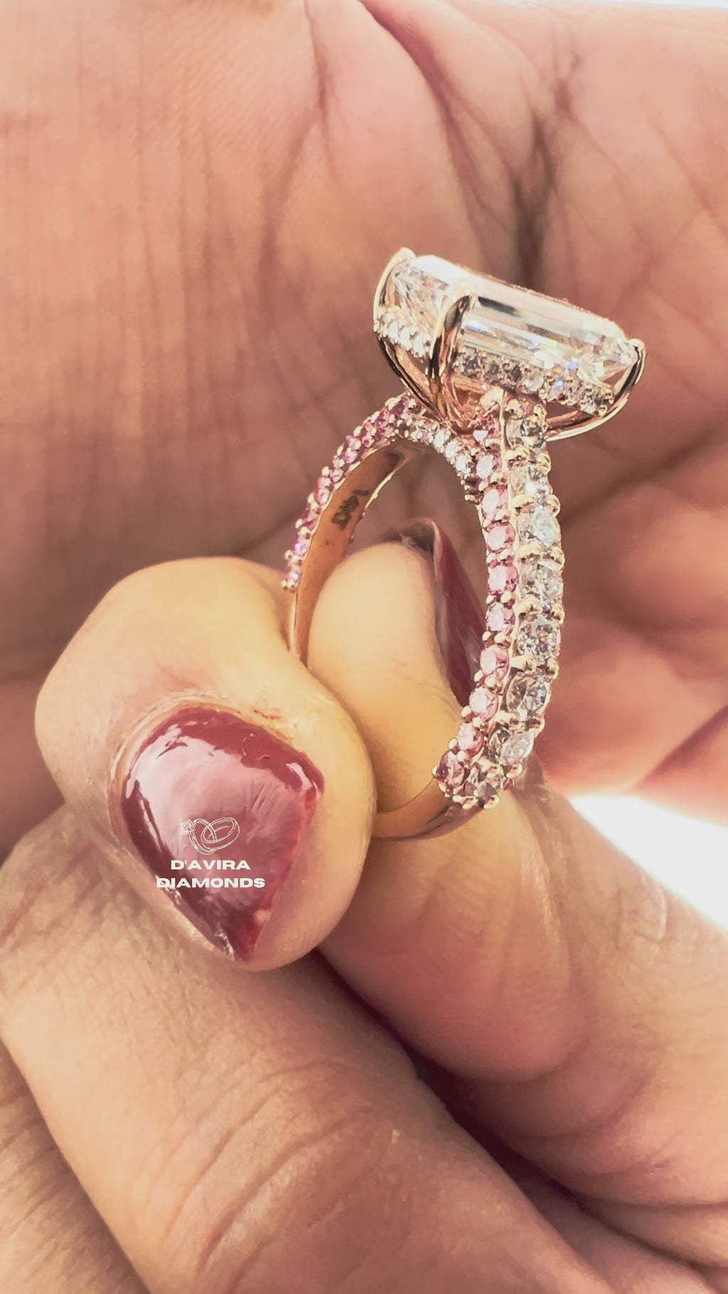 Emerald Cut Lab Diamond Hidden Halo Wedding Ring