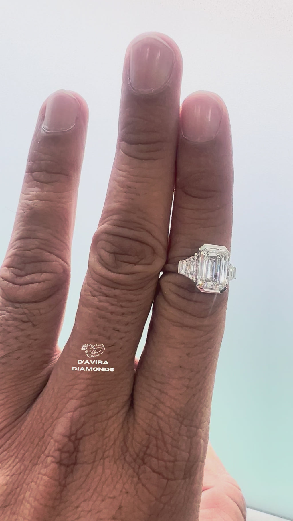 Three Stone Radiant Cut Half Bezel Set Diamond Ring