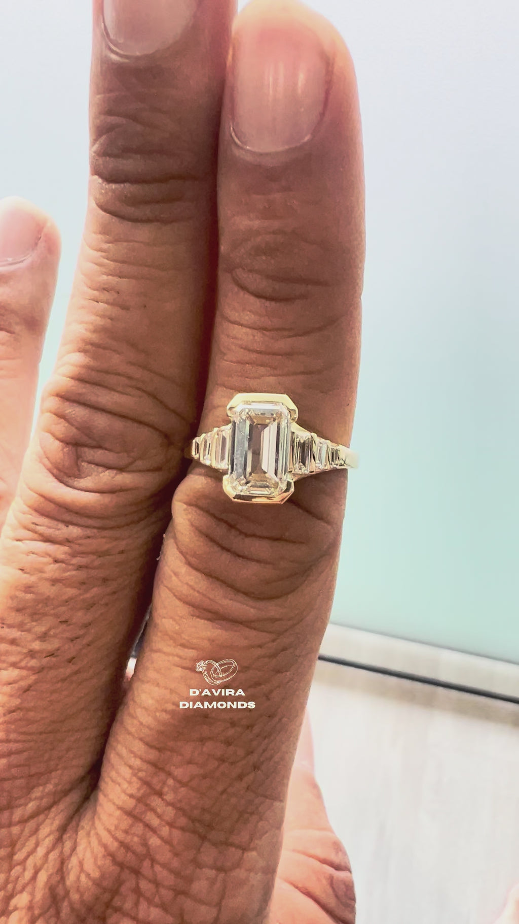 Half Bezel Set Emerald Cut Lab Engagement Ring
