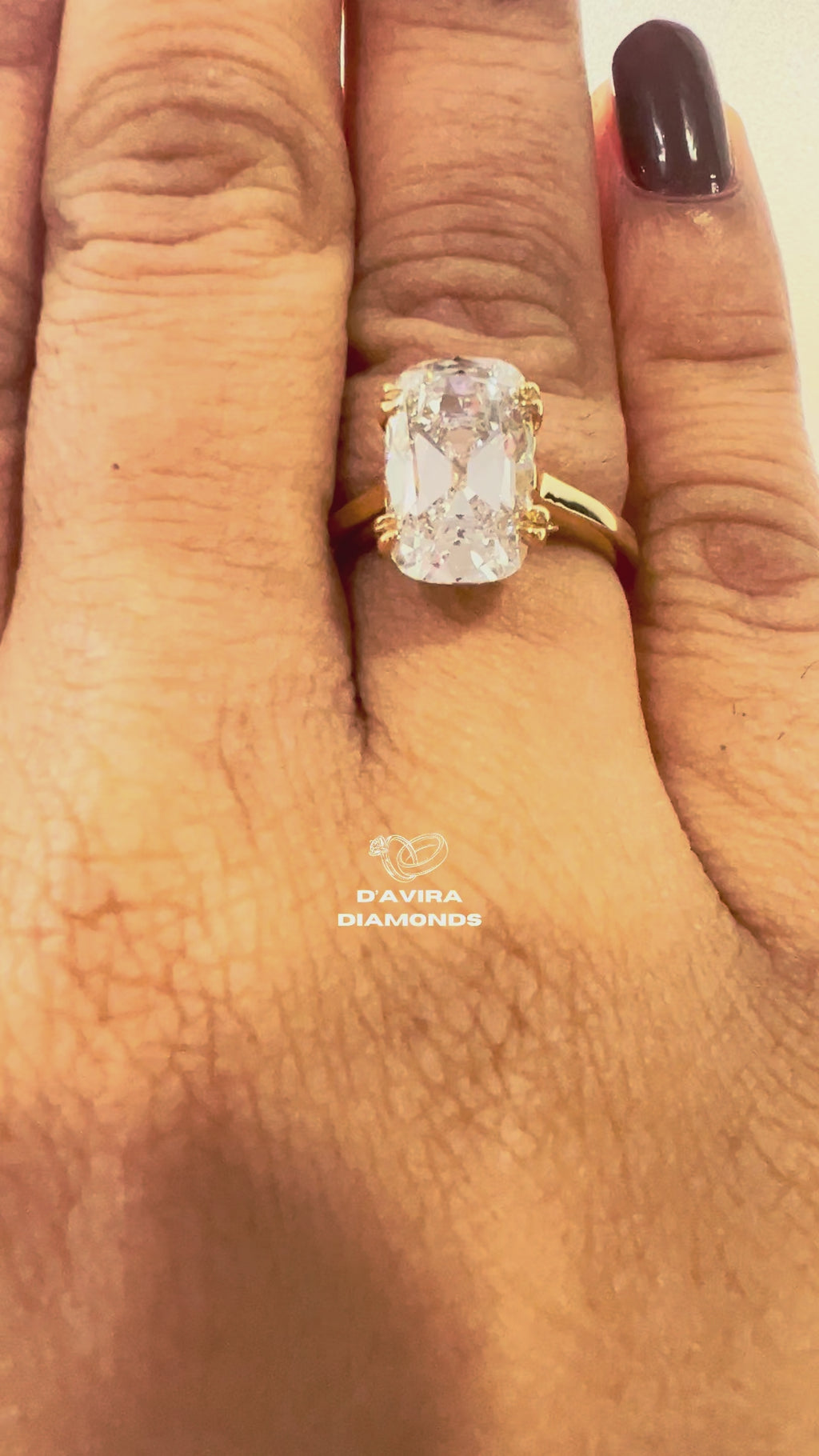 video of elongated cushion cut lab diamond ring