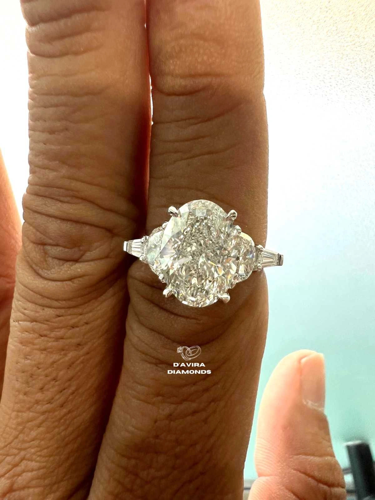 Oval And Half Moon Trio Engagement Diamond Ring