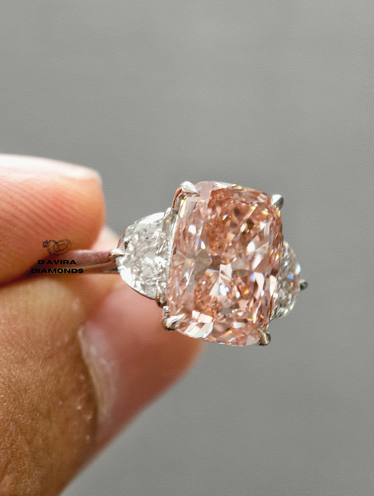 front view of the side stone half moon diamond ring