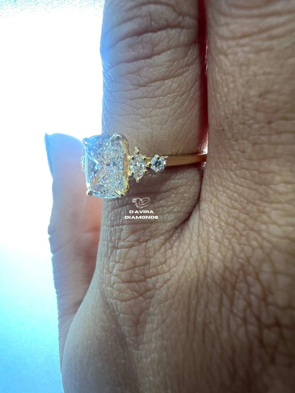 Elongated Cushion Cut Lab Diamond Cluster Yellow Gold Ring