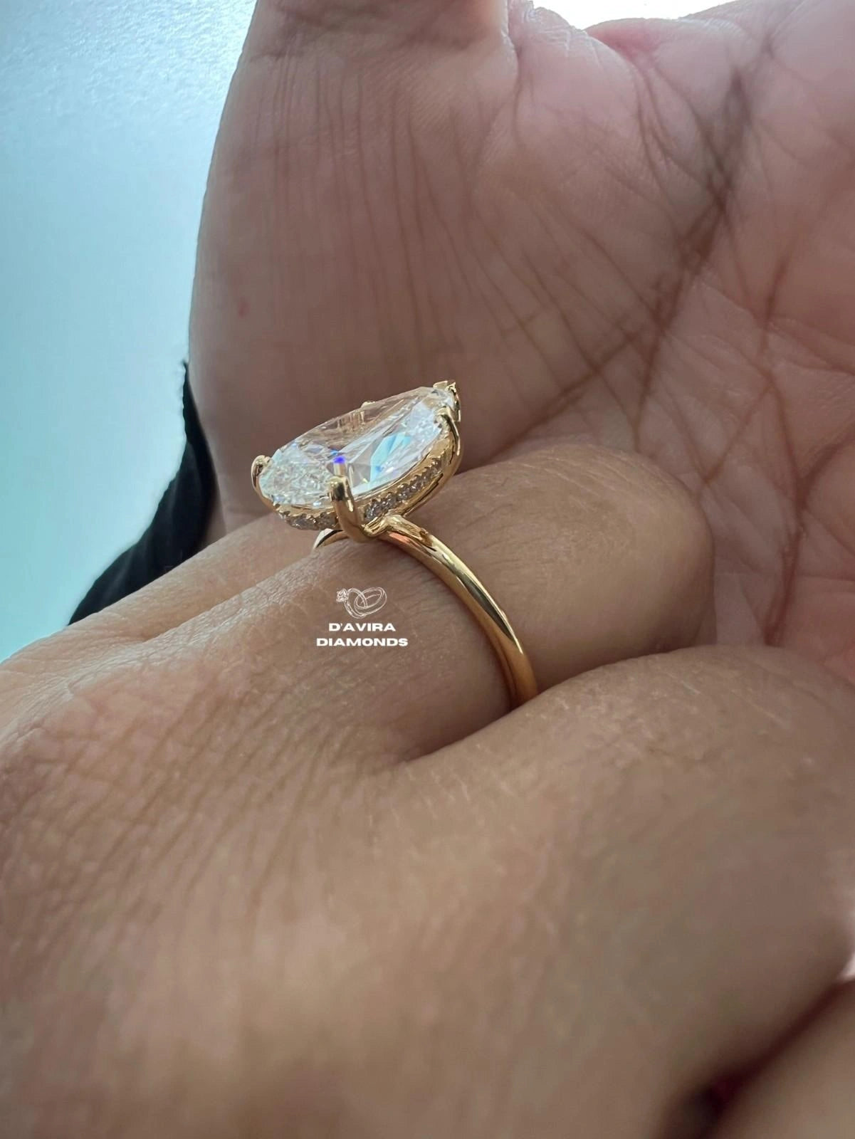 Pear Cut Hidden Halo Anniversary Ring