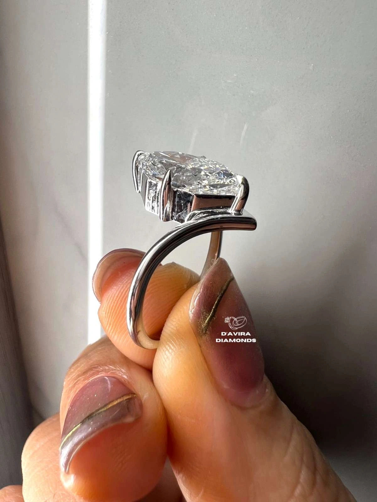 V Shape Hexagon Cut Solitaire Diamond Ring