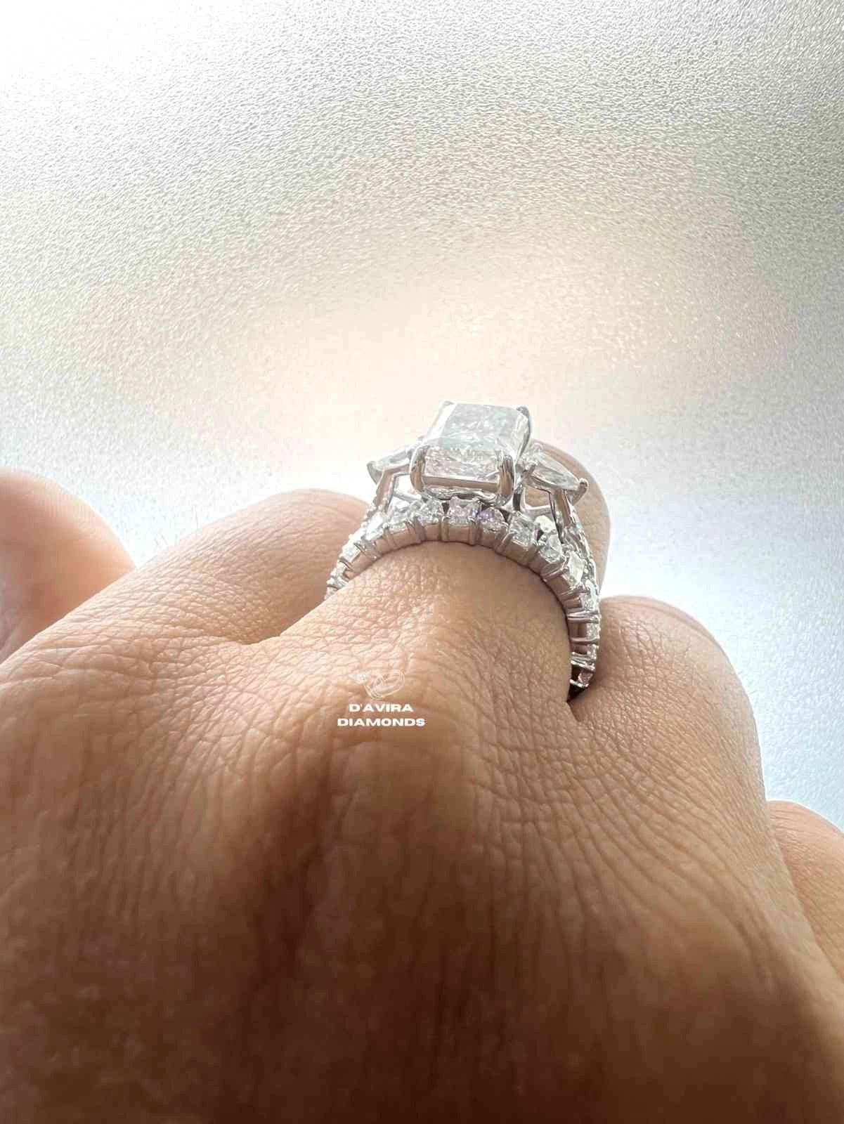 Radiant Cut 3 Stone Bridal Set Lab Grown Diamond Ring