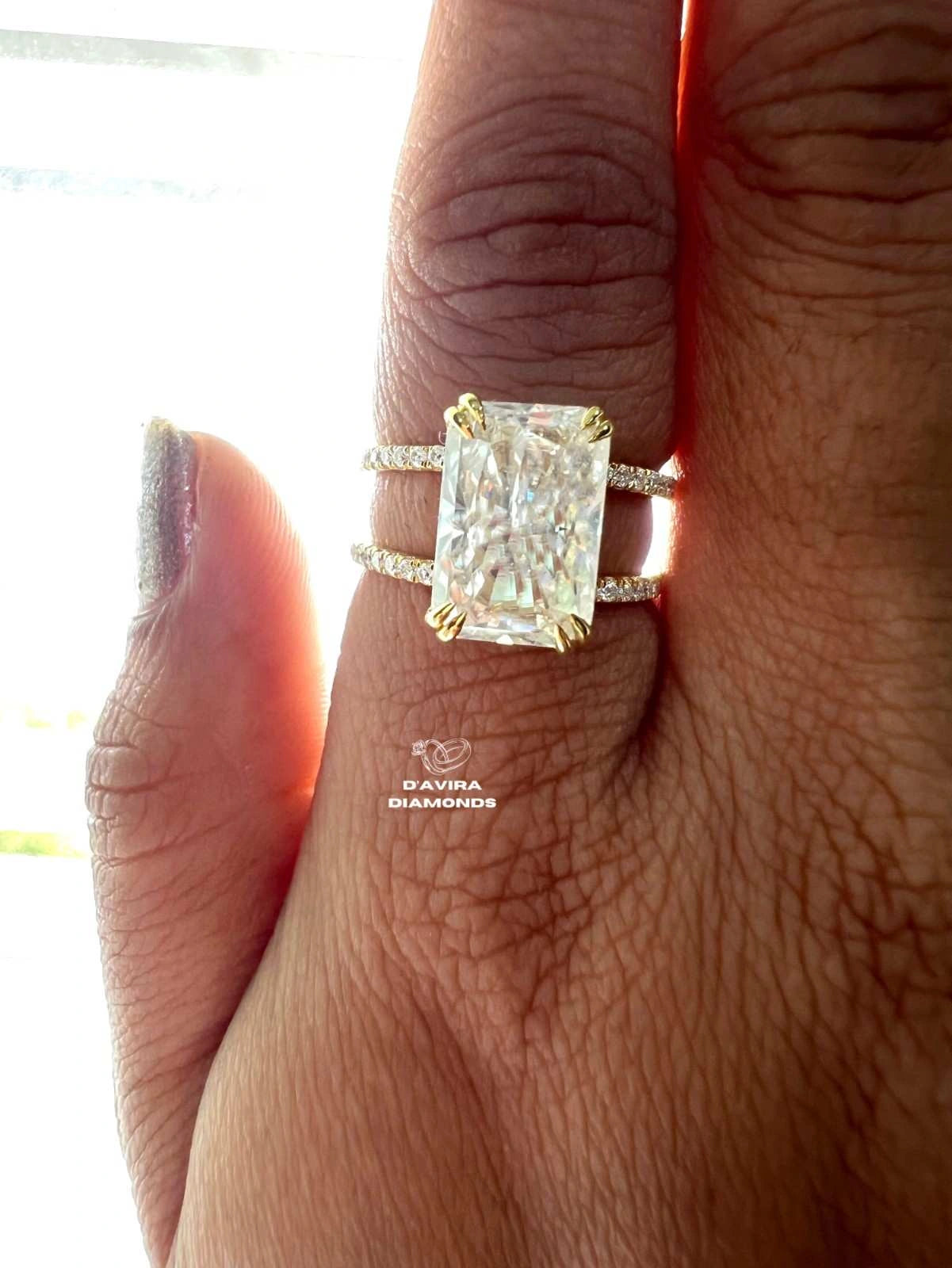 Radiant Cut Lab Diamond Double Shank Engagement Ring