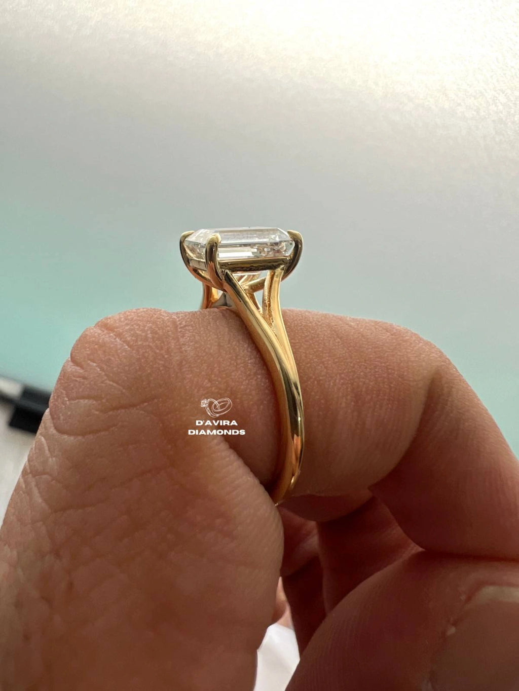Emerald Cut Lab Diamond Solitaire Split Shank Ring