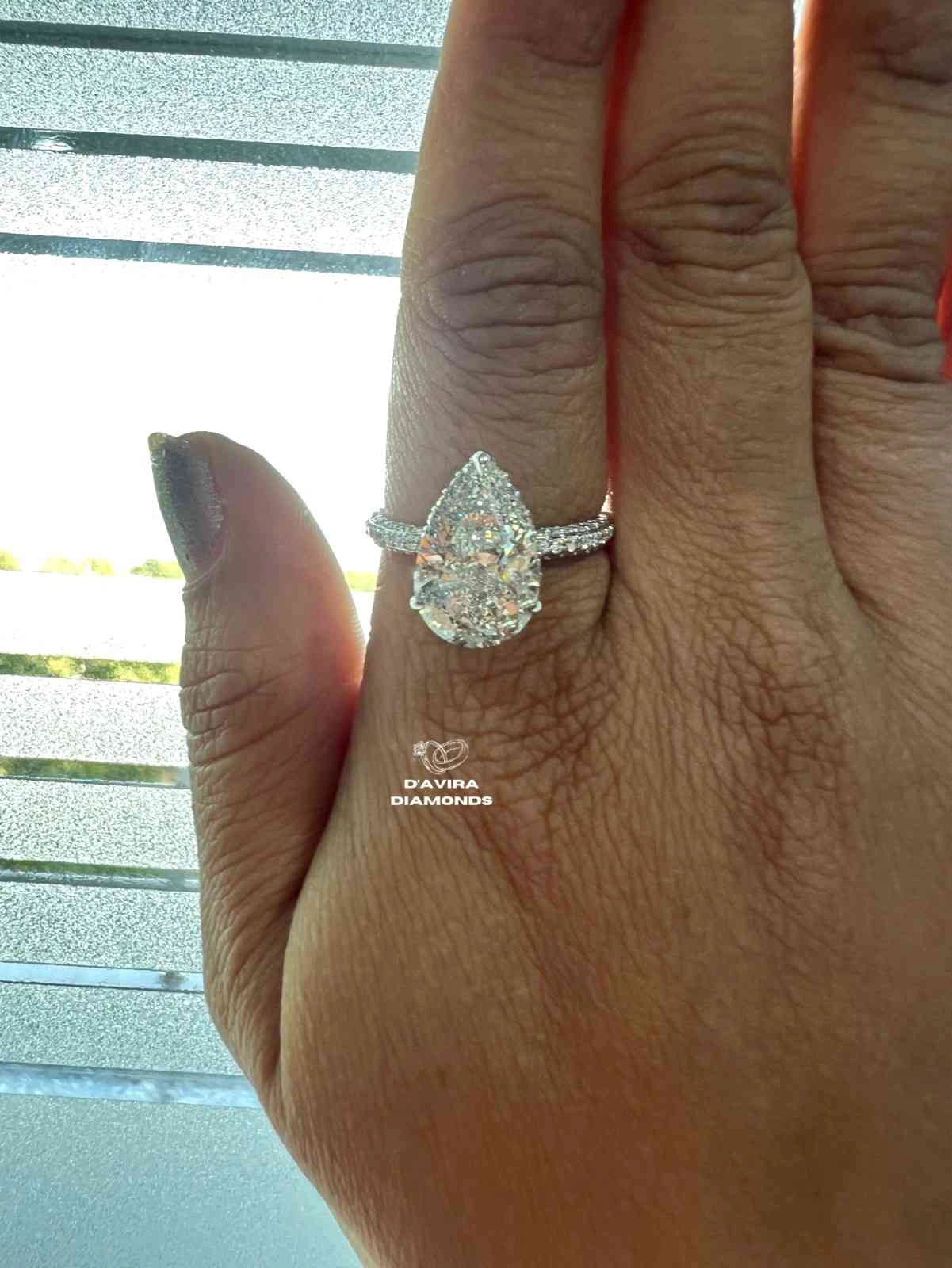 Solitaire Pear Cut Hidden Halo Lab Diamond Ring