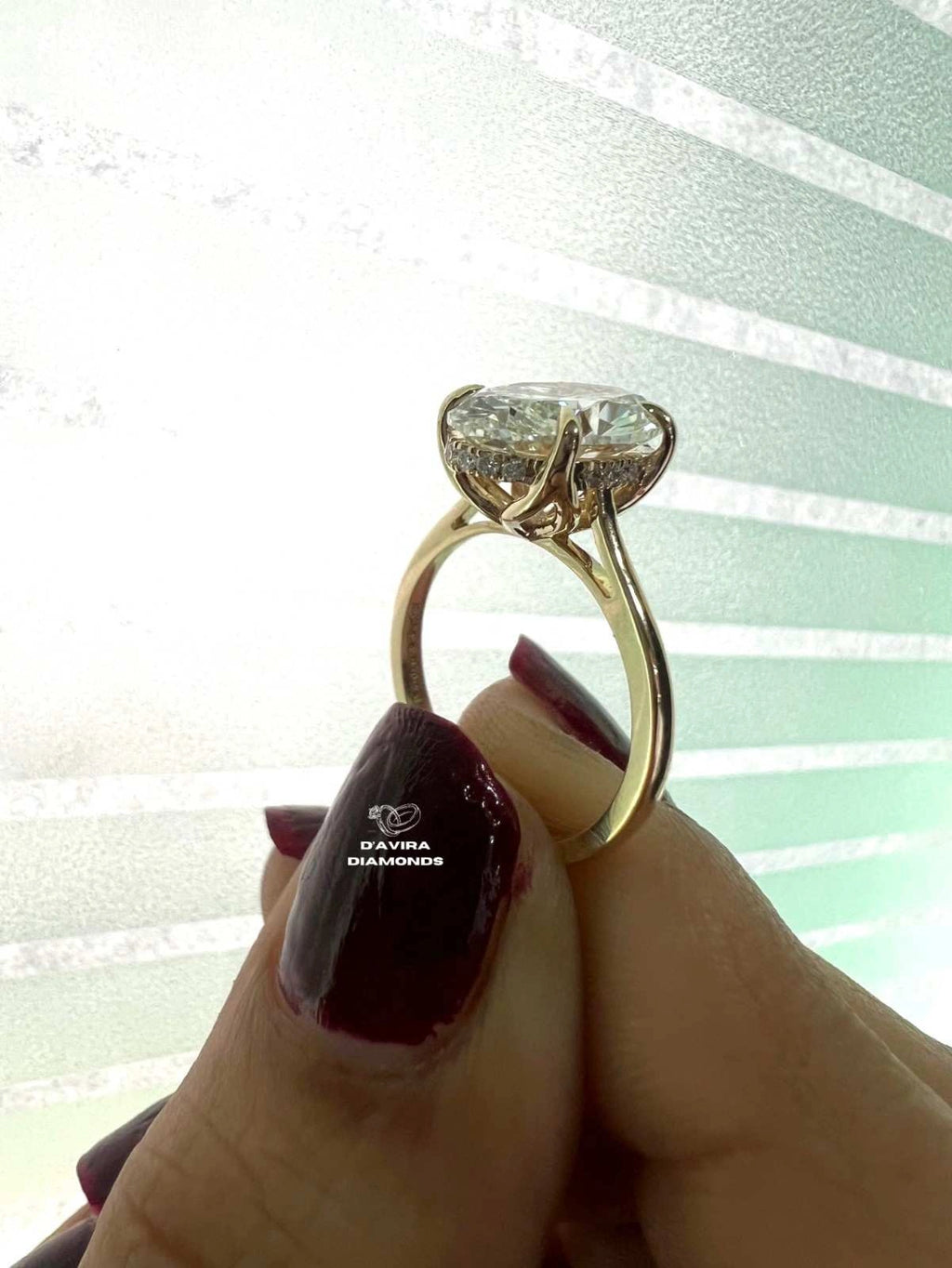 Solitaire Oval Cut Hidden Halo Tulip Set Diamond Ring