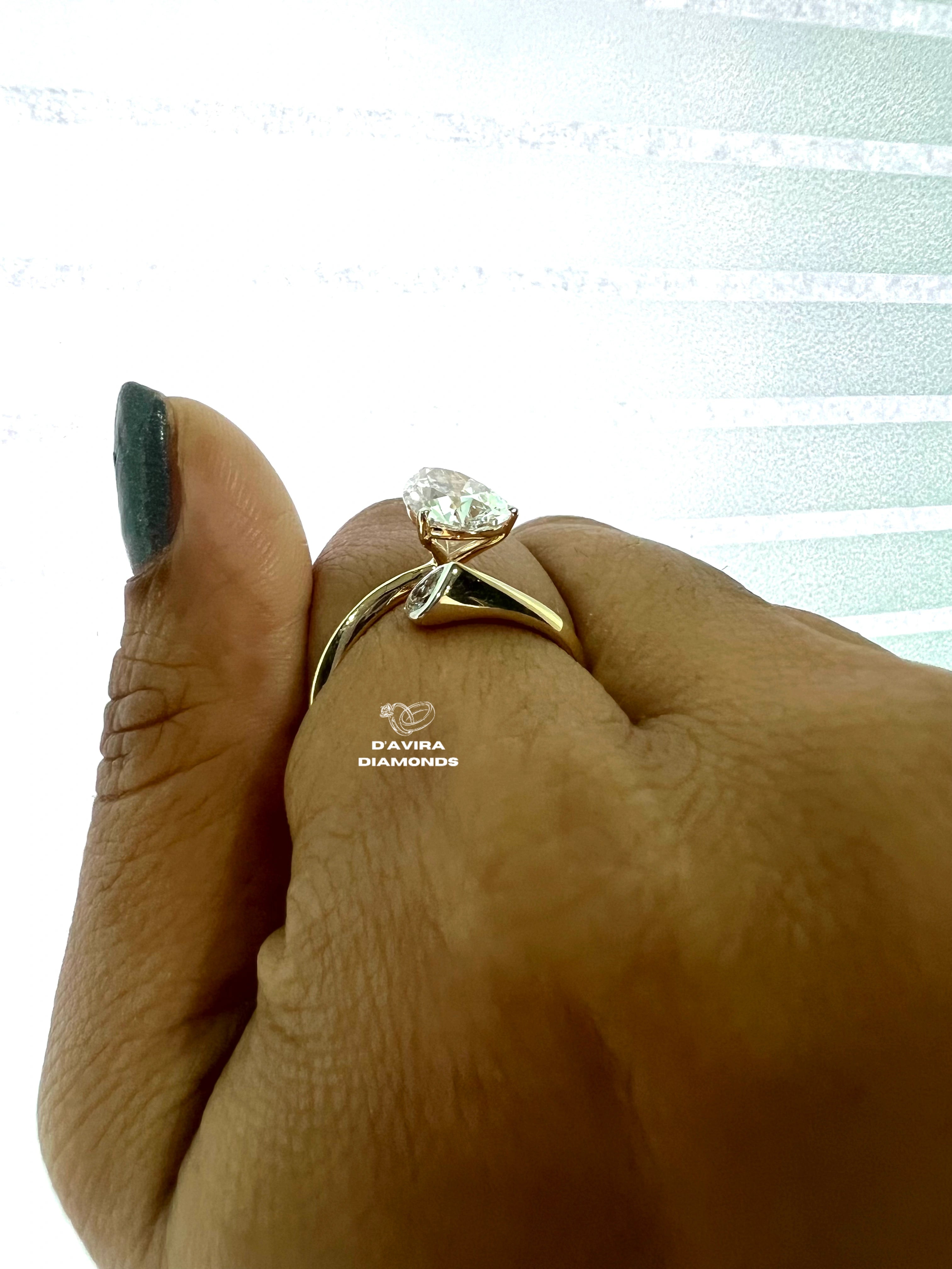 Bypass Pear Cut Bezel Set Wedding Ring