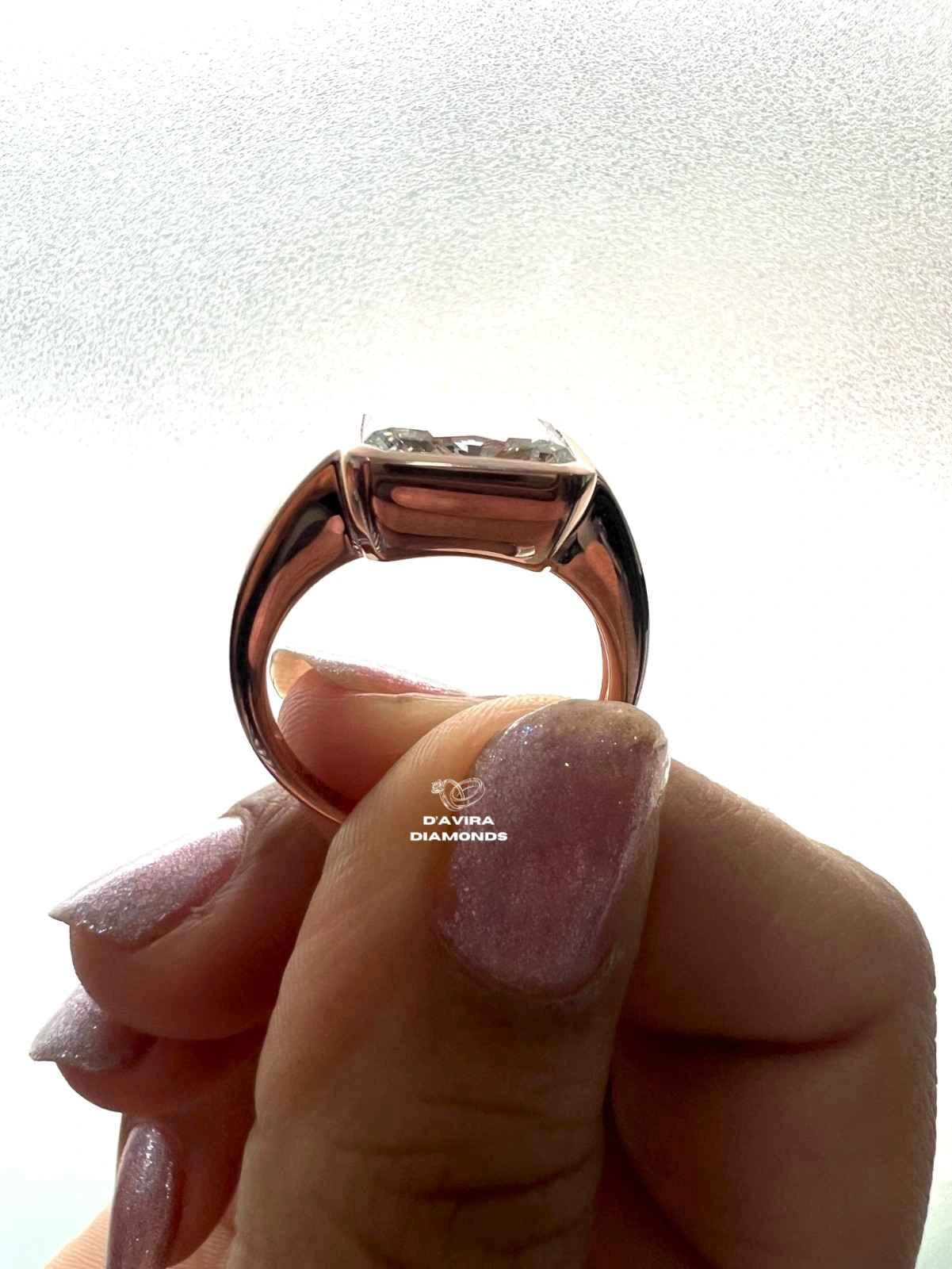East West Radiant Cut Bezel Set Lab Diamond Ring