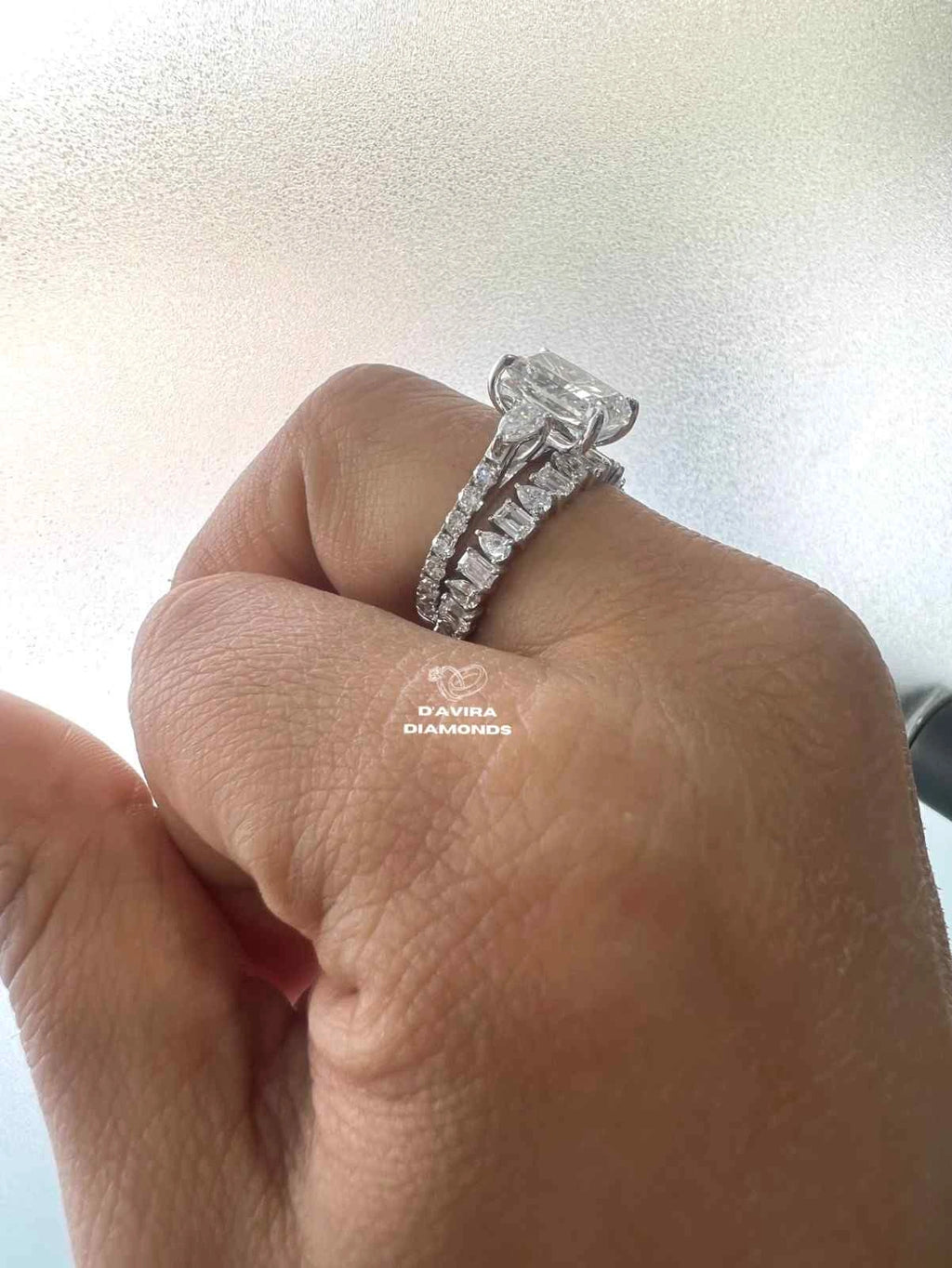 Radiant Cut 3 Stone Bridal Set Lab Grown Diamond Ring